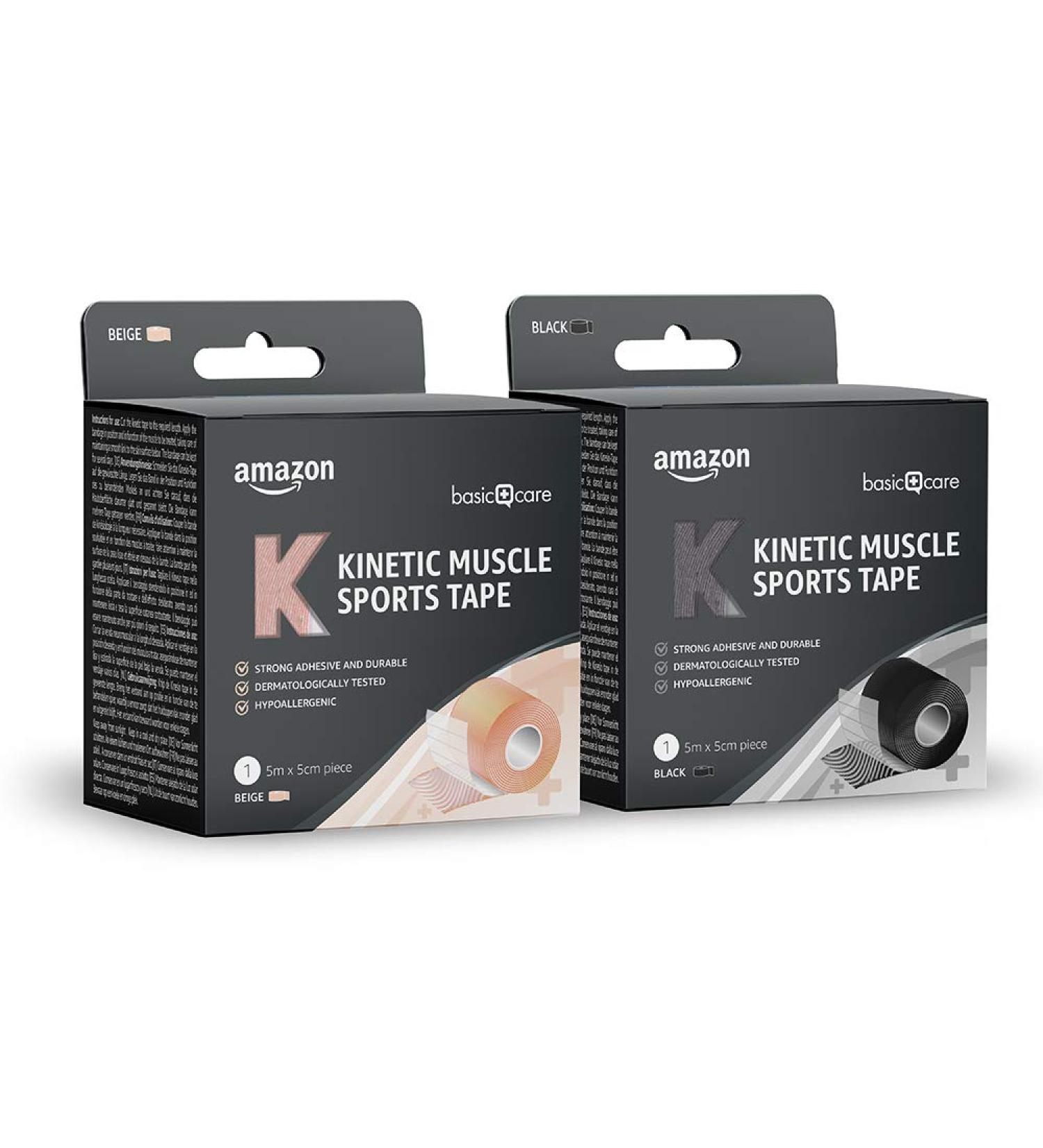Amazon Basic Care Kinetic Muscle Sports Tape 5m x 5cm Pack of 2 Black/ Beige Black Beige - Buy Online on GoSupps.com
