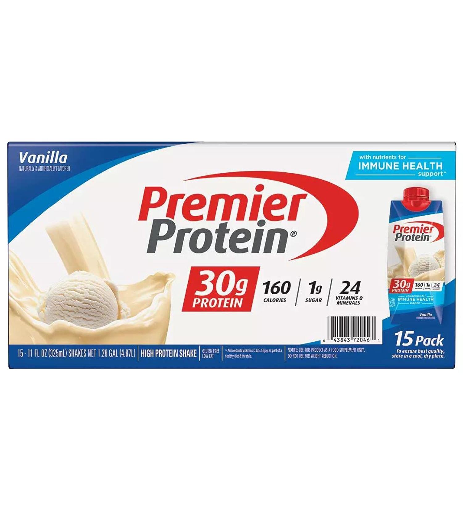 Premier Protein Premier Vanilla High Protein Shake 15 x 11 FL OZ 165 fl. oz. 325 ml (Pack of 15) protein drink - Buy Online on GoSupps.com