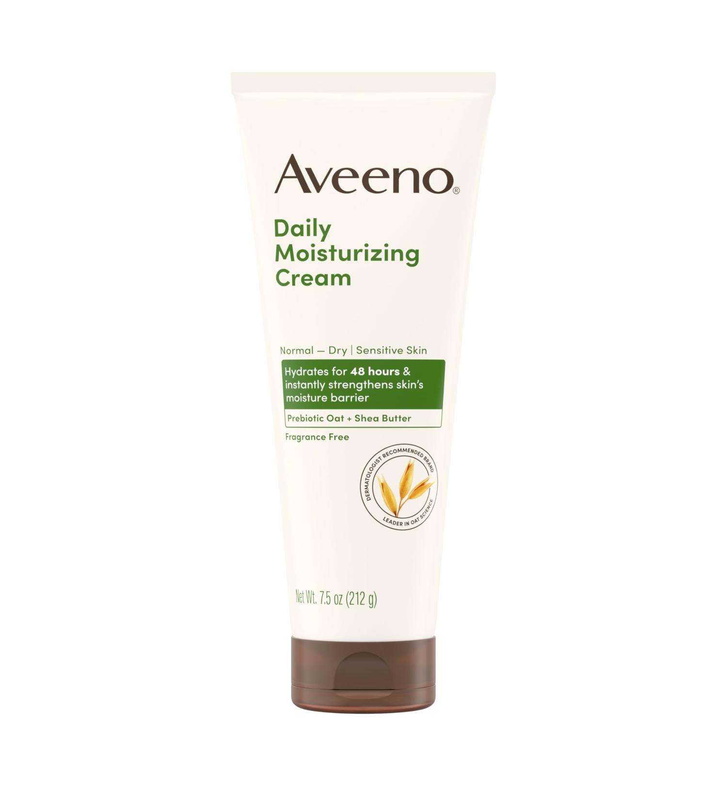 Aveeno Daily Moisturizing Cream with Prebiotic Oat & Shea Butter Body Face & Hand Cream for Normal to Dry Sensitive Skin Hydrates for 48 Hours Fragrance Free & Non-Comedogenic 7.5 oz - Buy Online on GoSupps.com