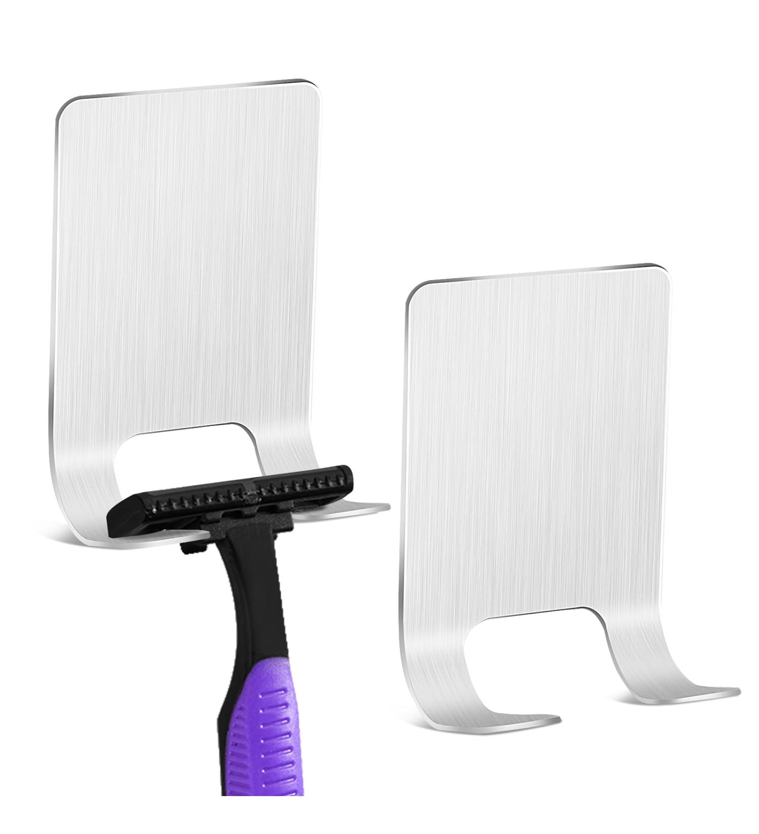 Vmutha Self-Adhesive Razor Holder Hook - 2 Stainless Steel Bathroom & Kitchen Hooks for Easy Storage - Silver - Buy Online on GoSupps.com