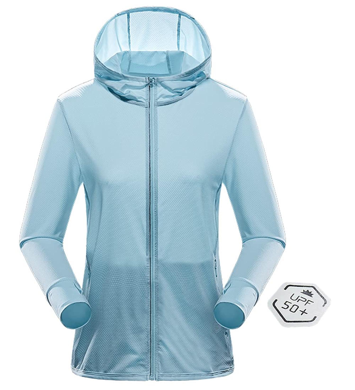UPF 50+ UV Sun Protection Zip Up Hoodie for Women - Light Blue, Medium | Perfect for Fishing, Running, Hiking | Outdoor Performance Shirt in Long Sleeve - Buy Online on GoSupps.com