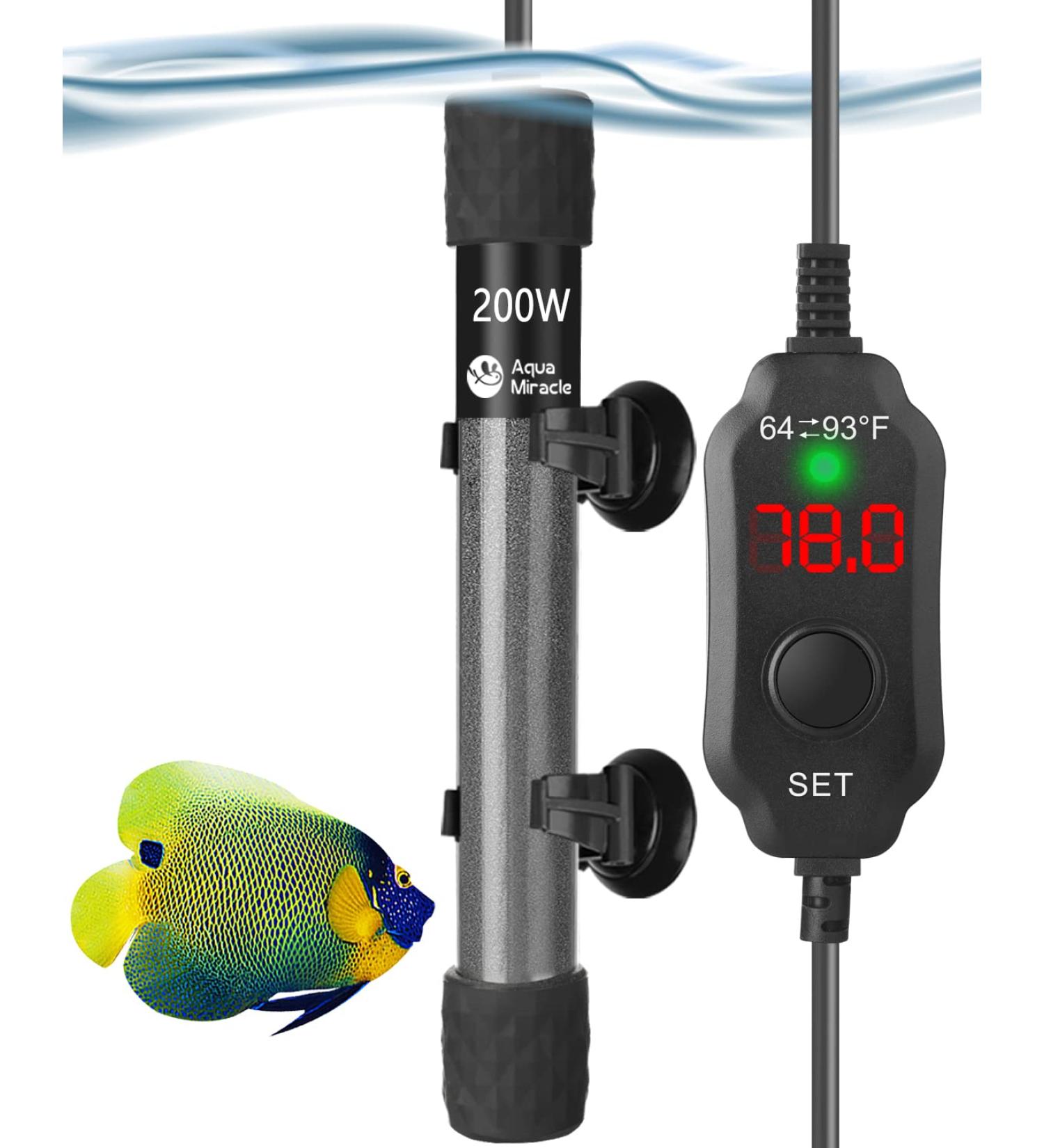 Adjustable 50-200W Submersible Aquarium Heater with LED Display - Ideal for 10-40 Gallon Tanks - Buy Online on GoSupps.com