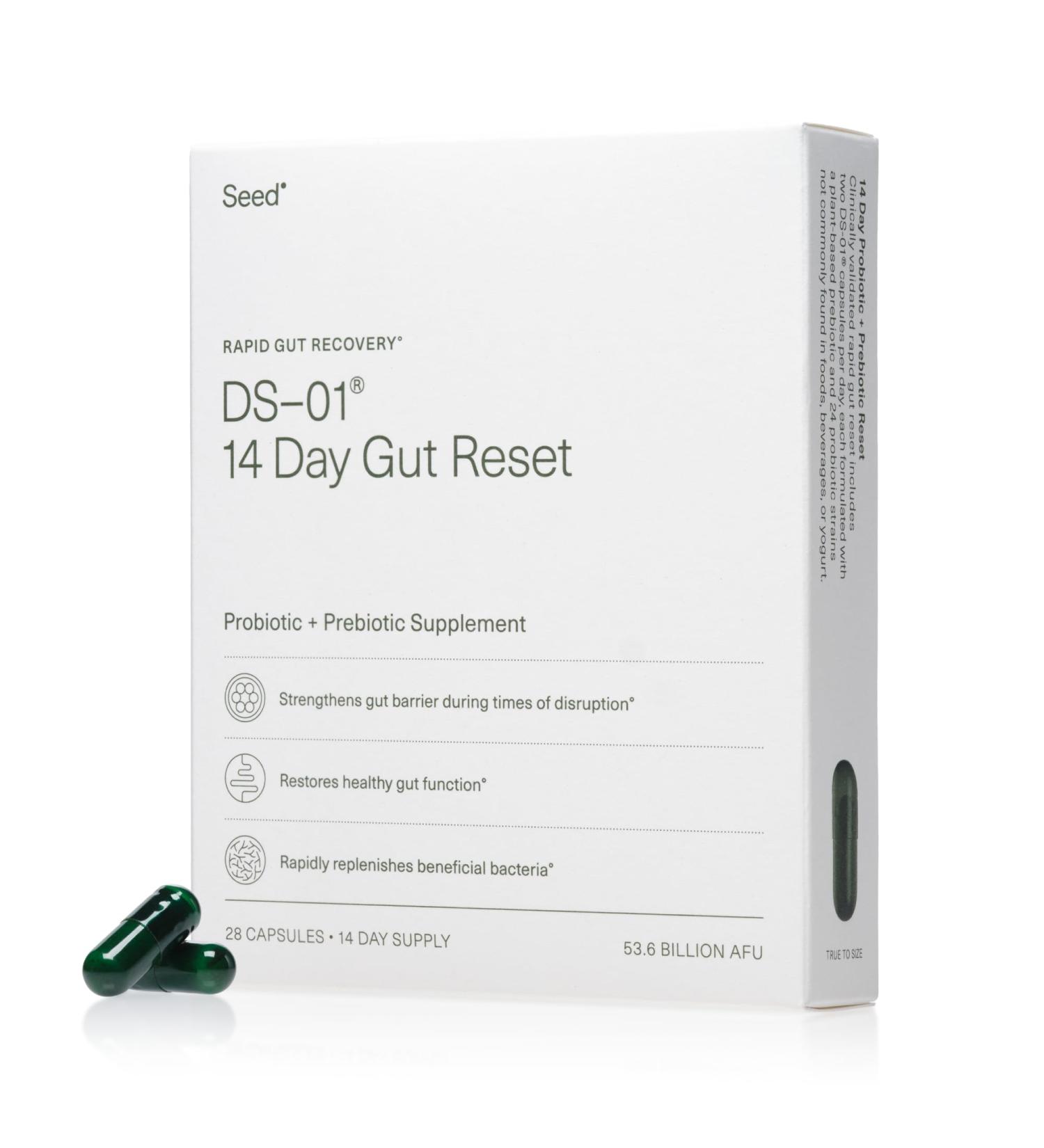 Seed 14 Day Gut Reset - Prebiotic and Probiotic for Women & Men - Digestive Health Gut Health Rapid Gut Recovery Bloating & Constipation Relief - Vegan & Shelf-Stable - 28 Capsules (14-Day Supply) - Buy Online on GoSupps.com