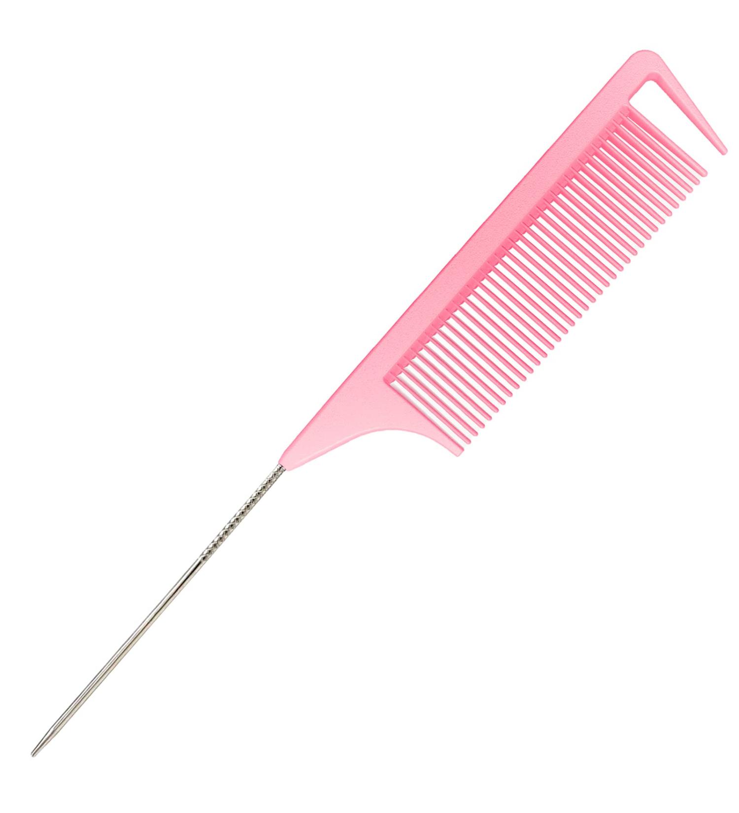 Yumflan Rat Tail Comb for Braiding Hair | Pink Nylon Hair Styling Comb with Stainless Steel Pintail | Sectioning and Parting Tool - Buy Online on GoSupps.com