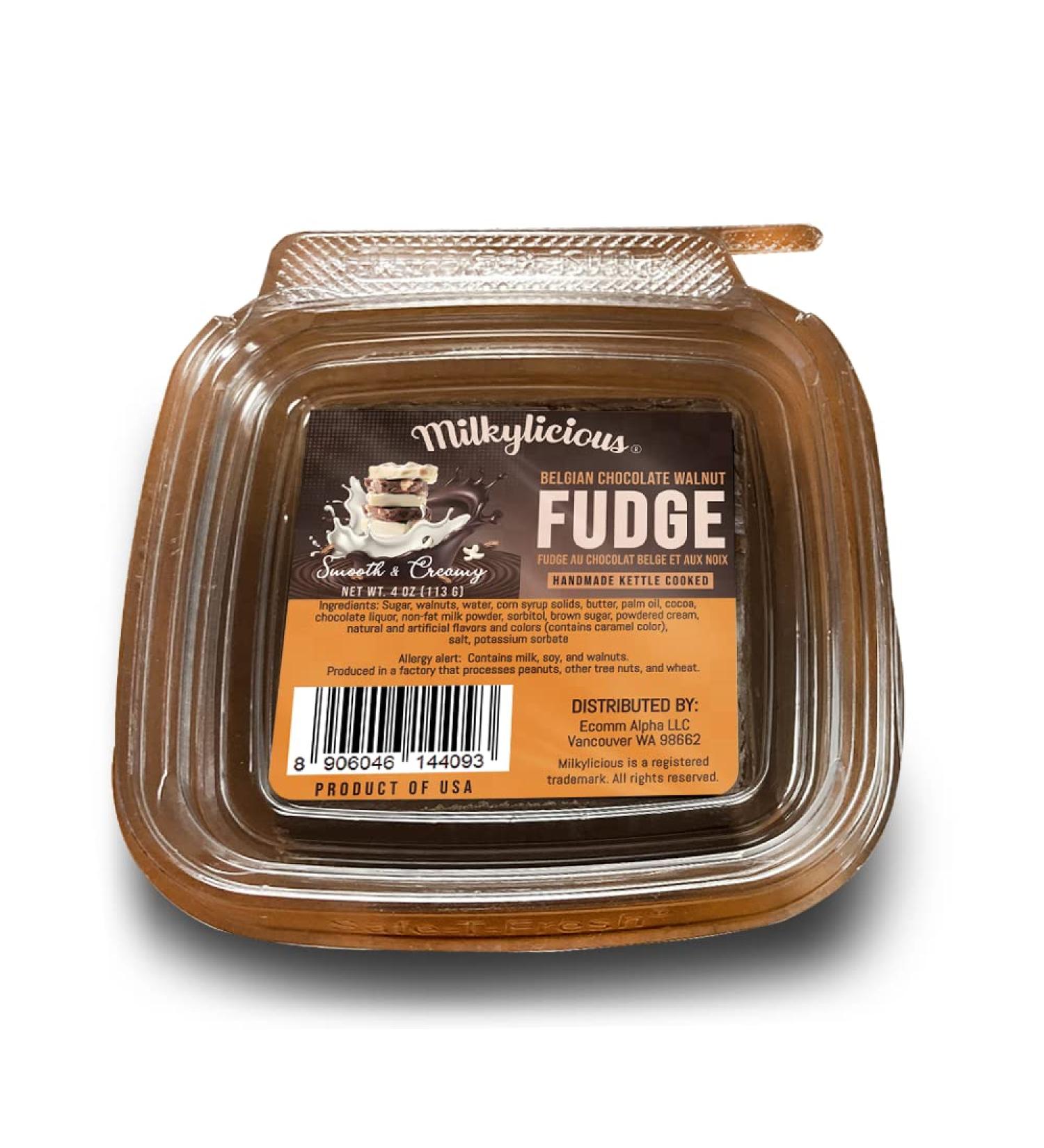 Milkylicious Old Fashioned Handmade Smooth Creamy Fudge - Chocolate Belgian Walnut (1/4 Pound) | Kettle Cooked & Individually Wrapped in USA in Small Batches for a Rich Delicious Taste