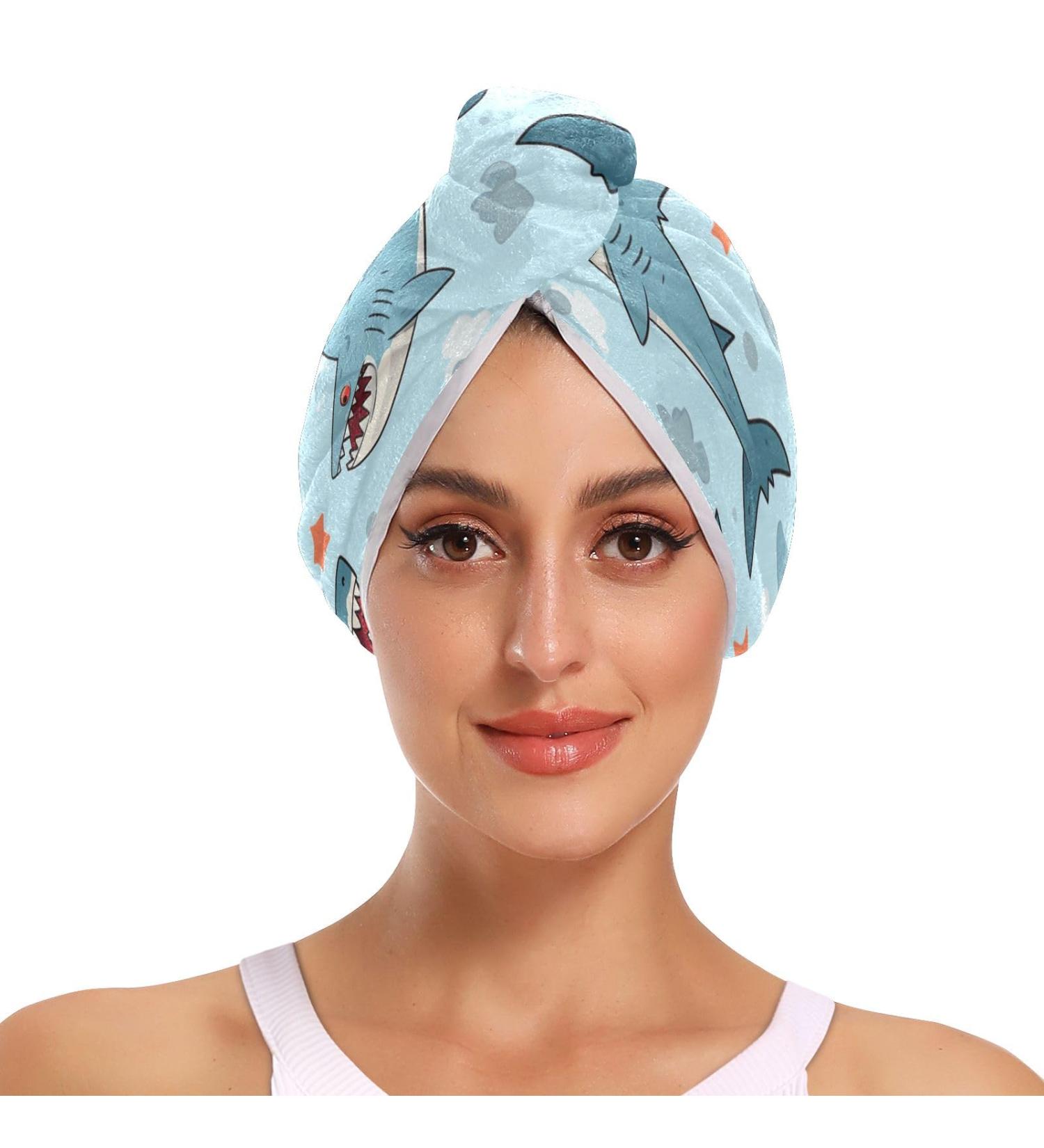 Blue Sharks 2 Pack Hair Towel - Super Absorbent Quick Drying Turbans for Women & Girls - Buy Online on GoSupps.com