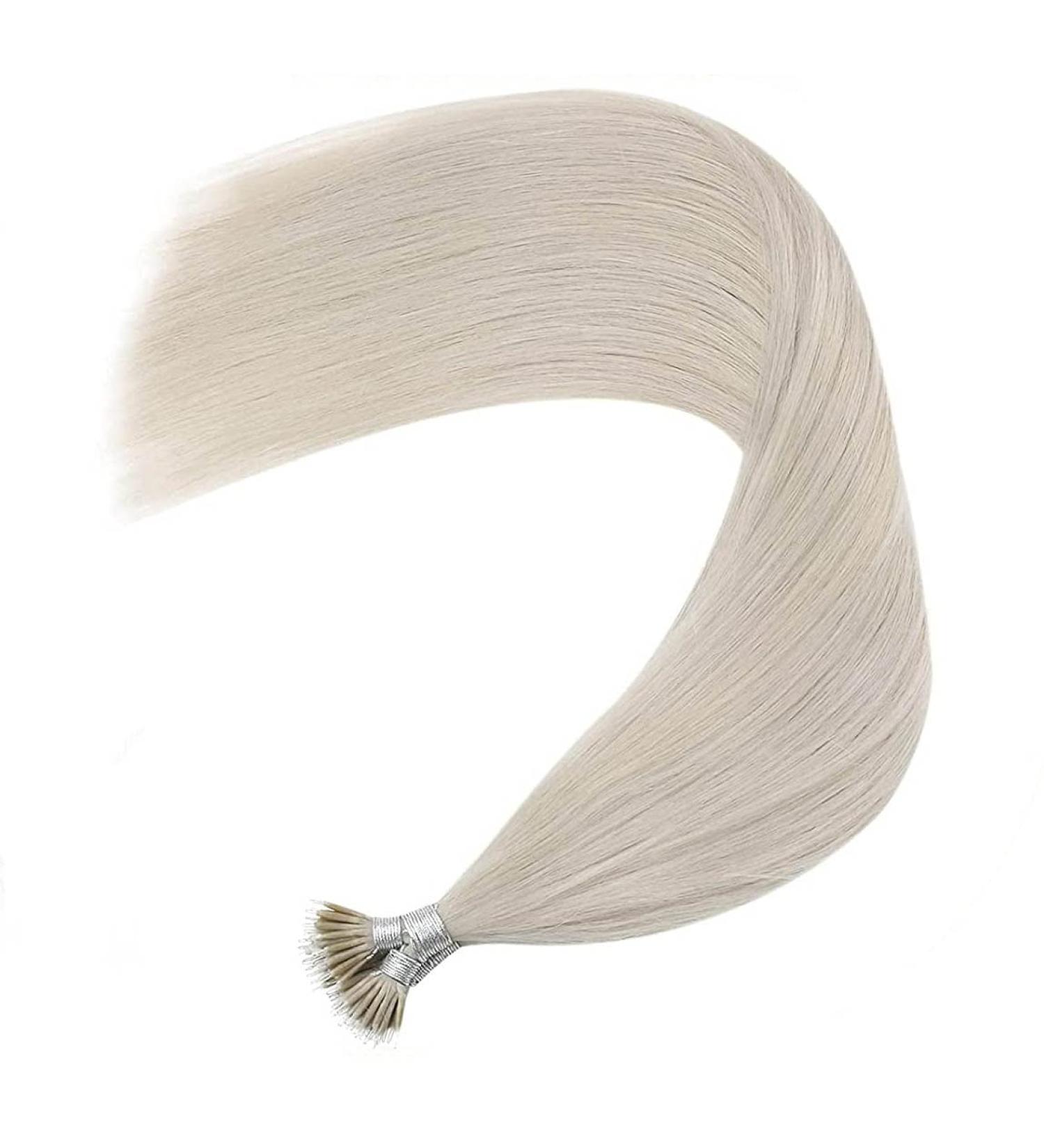 Nano Ring Hair Extensions Silver Grey Colour All Lengths 16 18 & 20 22 Inches. 100% Remy Human Hair with Nano beads included! (16")