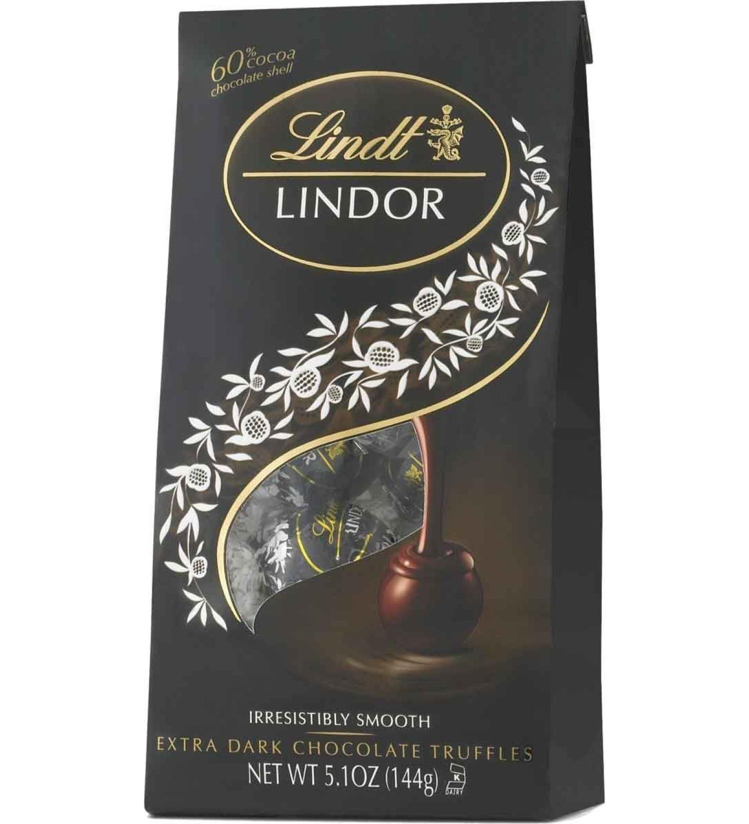 Lindt LINDOR 60% Extra Dark Chocolate Truffles, Dark Chocolate Candy with Smooth, Melting Truffle Center, Great for gift giving, 5.1 oz. Bag (6 Pack) 60% Cocoa 5.1 Ounce (Pack of 6)