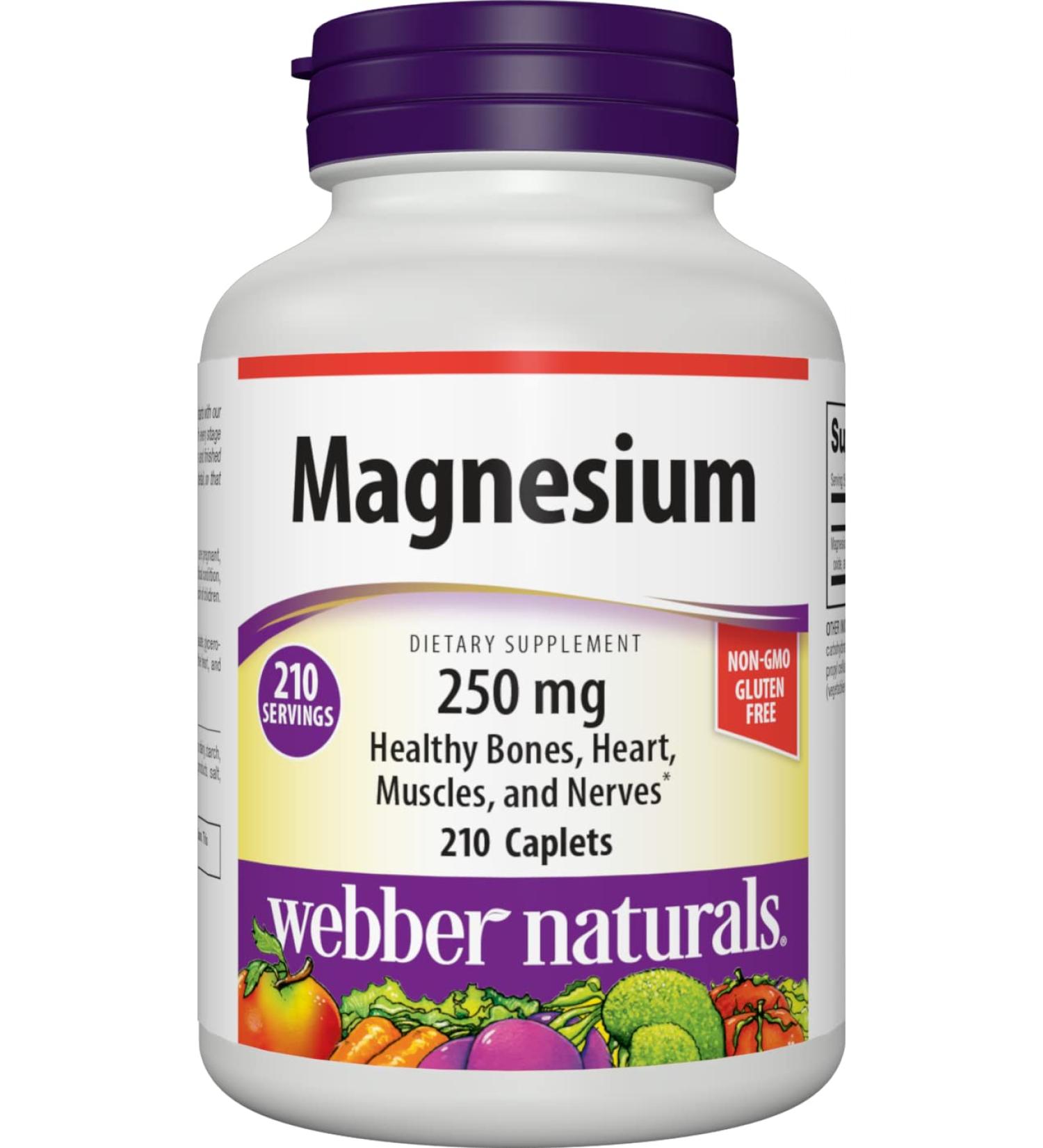 Webber Naturals Magnesium 250 mg Complex Blend - 210 Caplets - Muscle, Bone, Nerve, Heart Health - Gluten & Dairy Free Vegan - Buy Online on GoSupps.com