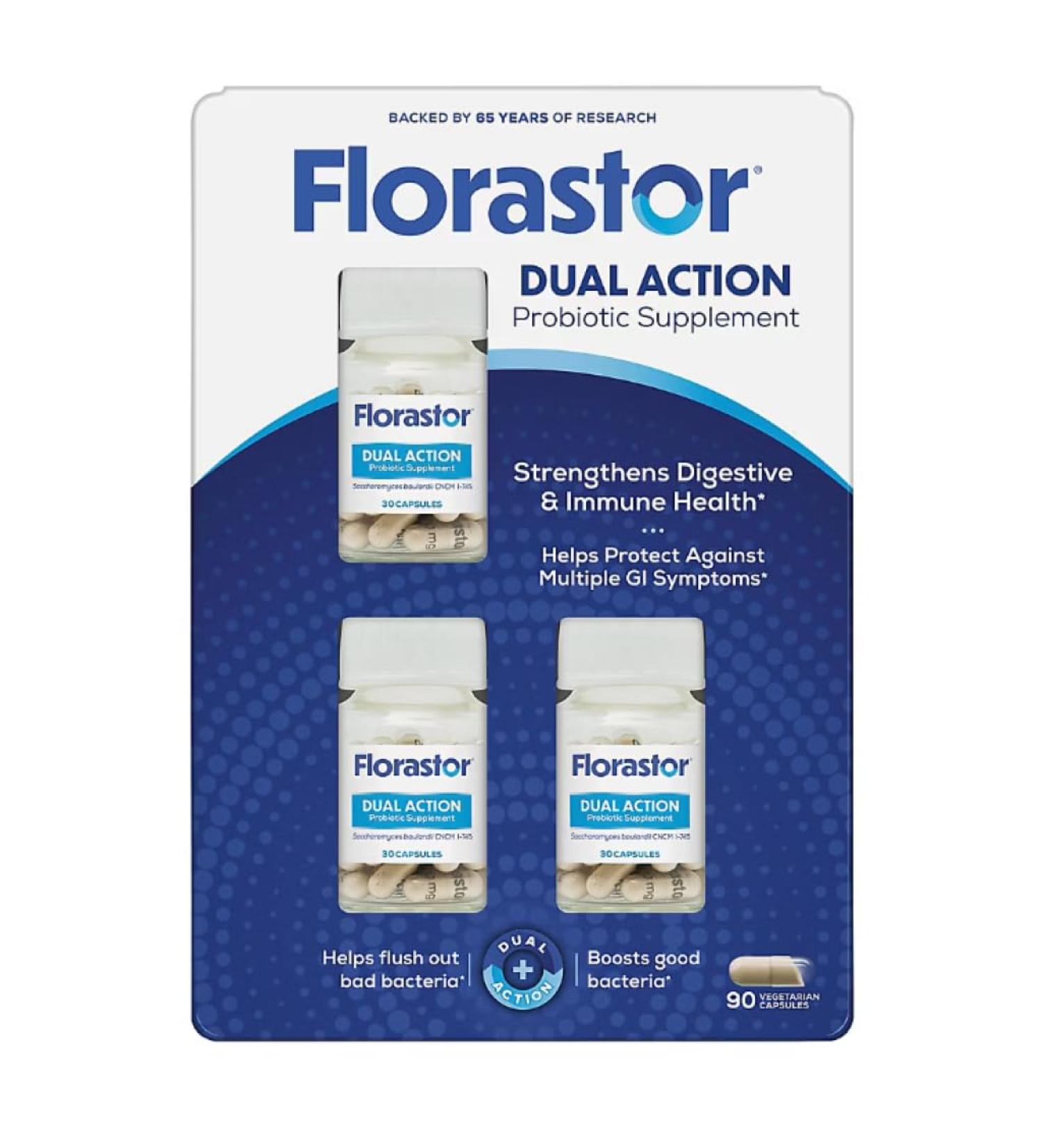 Florastor Dual Action Probiotic Supplement Strengthens Digestive & Immune Health Balances Gut Flora 500mg Saccharomyces Boulardii CNCM-I-745 (3 Bottles 30 Capsules Each) - Buy Online on GoSupps.com