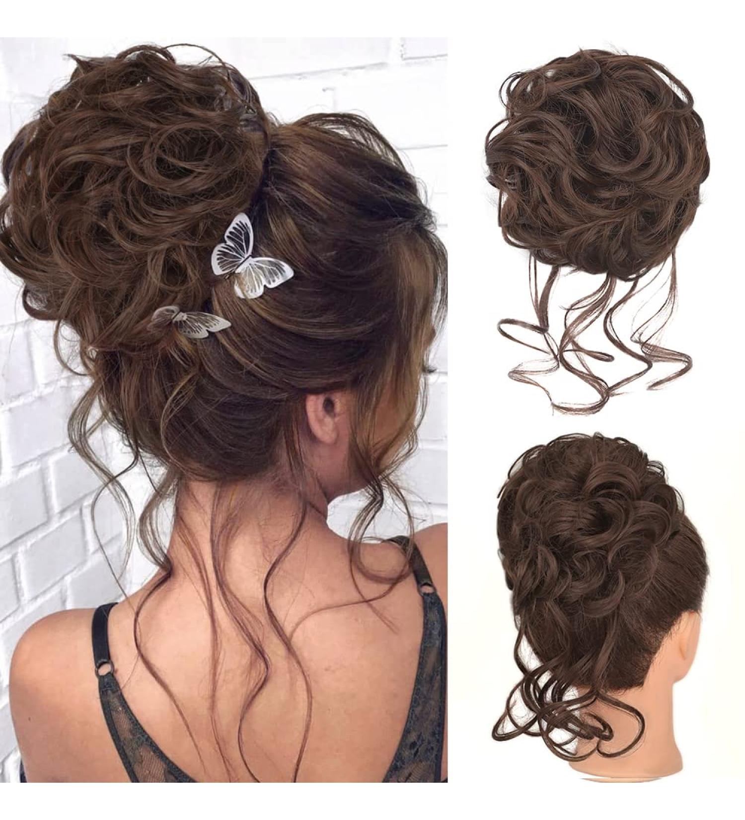 Deethens Messy Hair Bun Scrunchie - Curly Updo Ponytail Chignon Hairpiece in Medium Chestnut Brown - Buy Online on GoSupps.com
