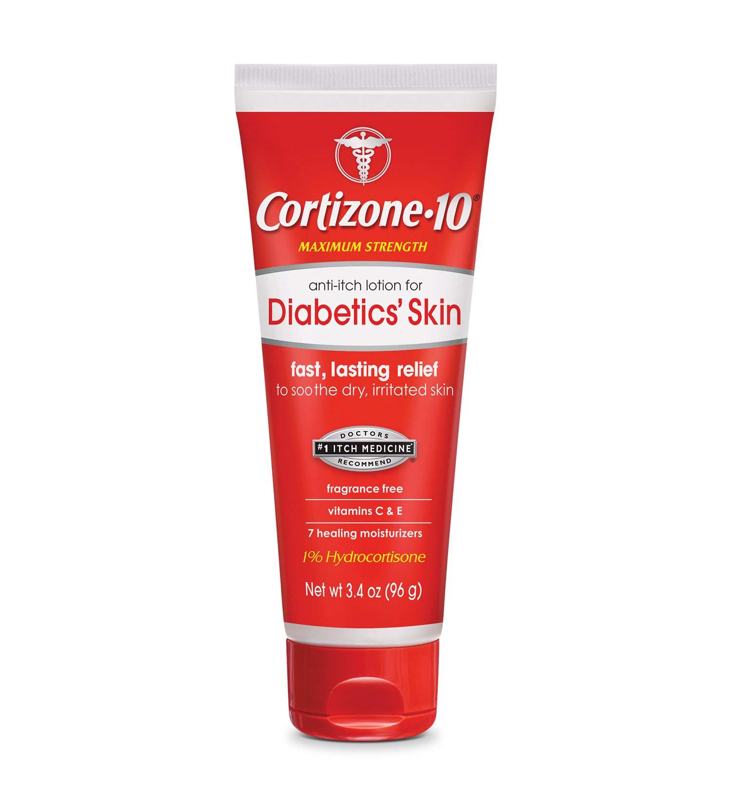 Cortizone 10 Diabetic Skin Lotion 3.4oz - Pack of 2 | Maximum Strength 1% Hydrocortisone with Vitamins C & E - Buy Online on GoSupps.com