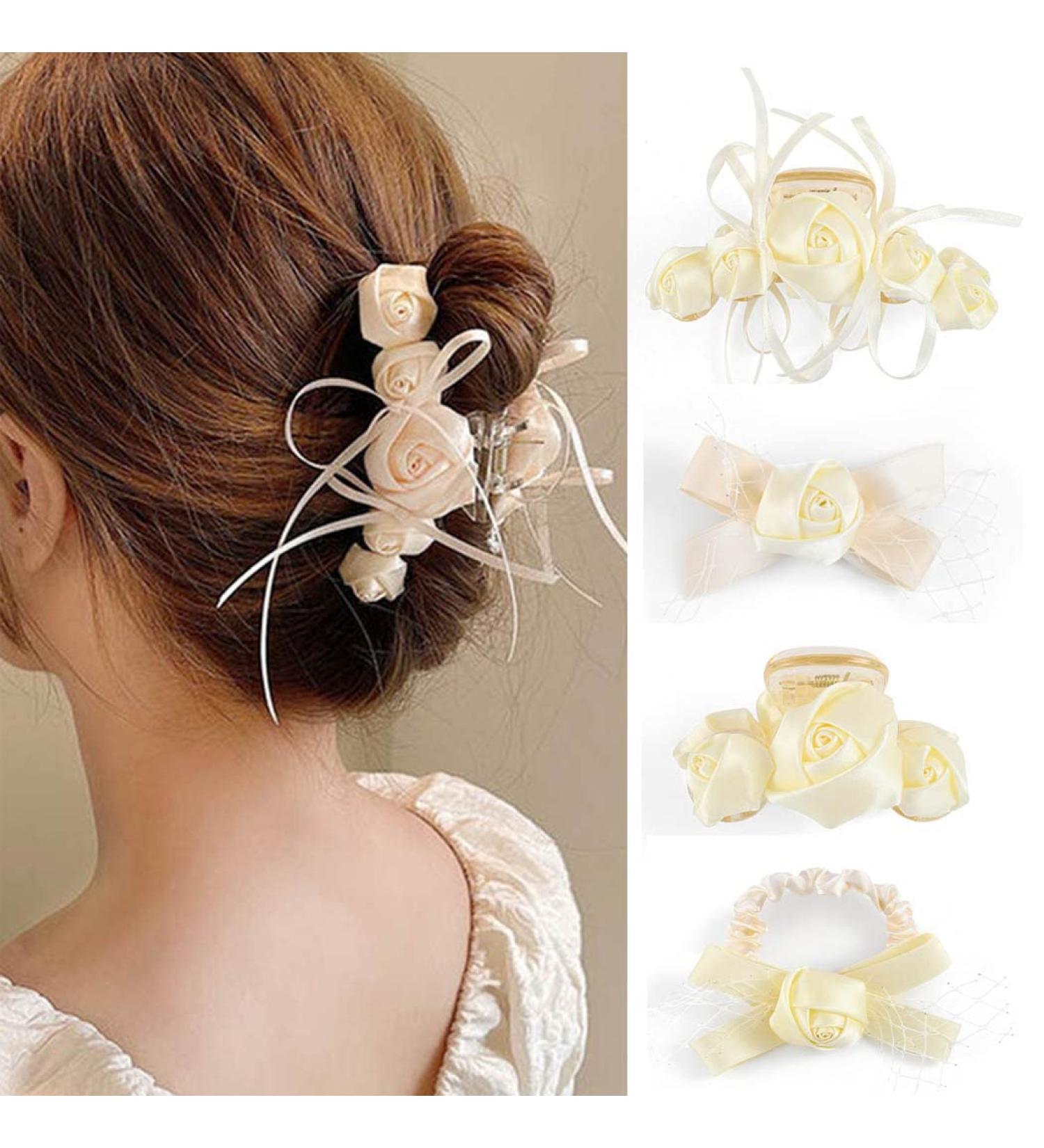 Bohend Wedding Roses Hair Claw - Thick White Hair Clip & Lace Headband | Stylish Hair Accessories for Women & Girls - International Shipping Available - Buy Online on GoSupps.com