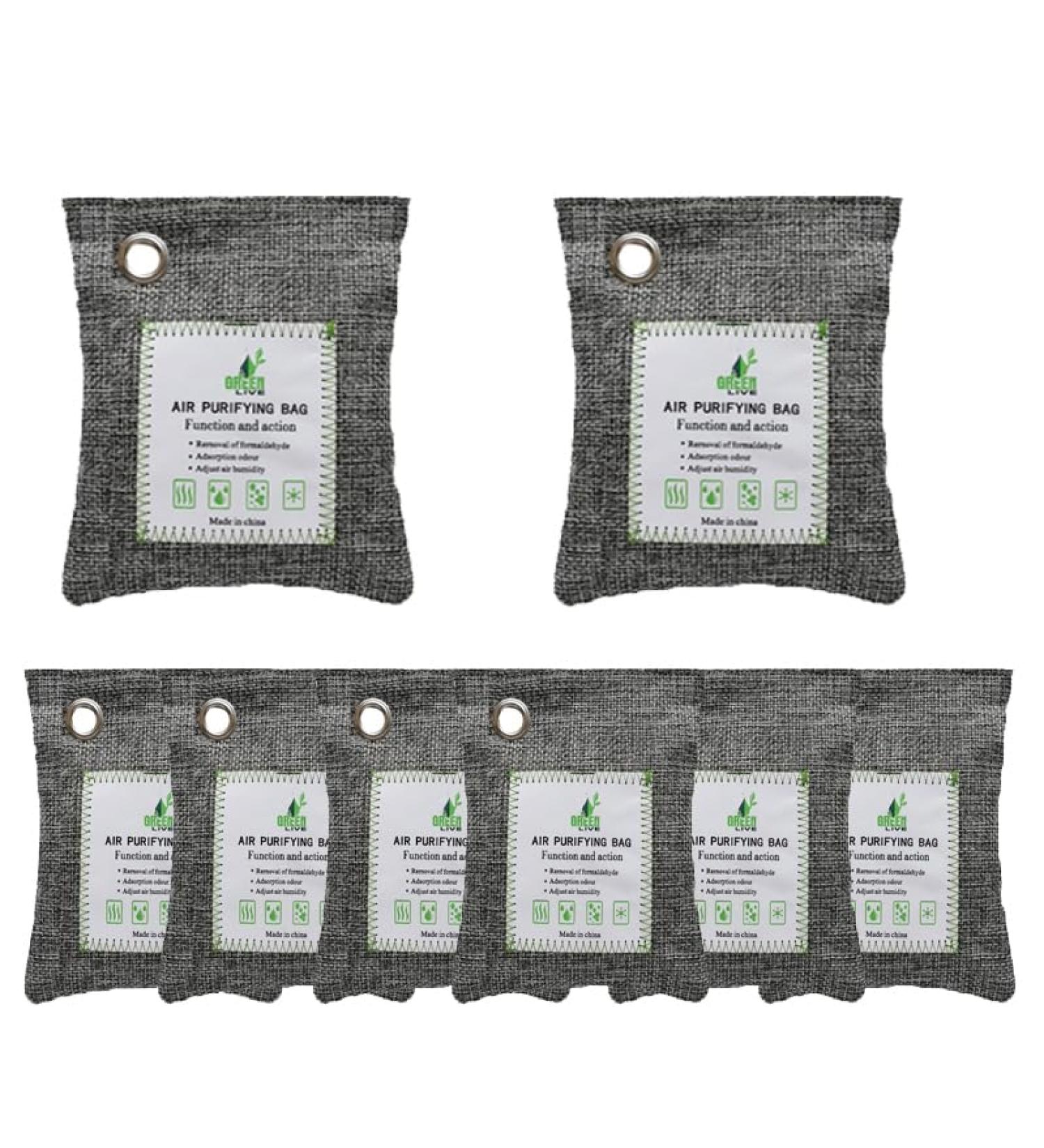 Bamboo Charcoal Air Purification Bags - Activated Carbon Odor Absorbers for Home Car & Pets | Odor Eliminator (8 x 100g - Buy Online on GoSupps.com