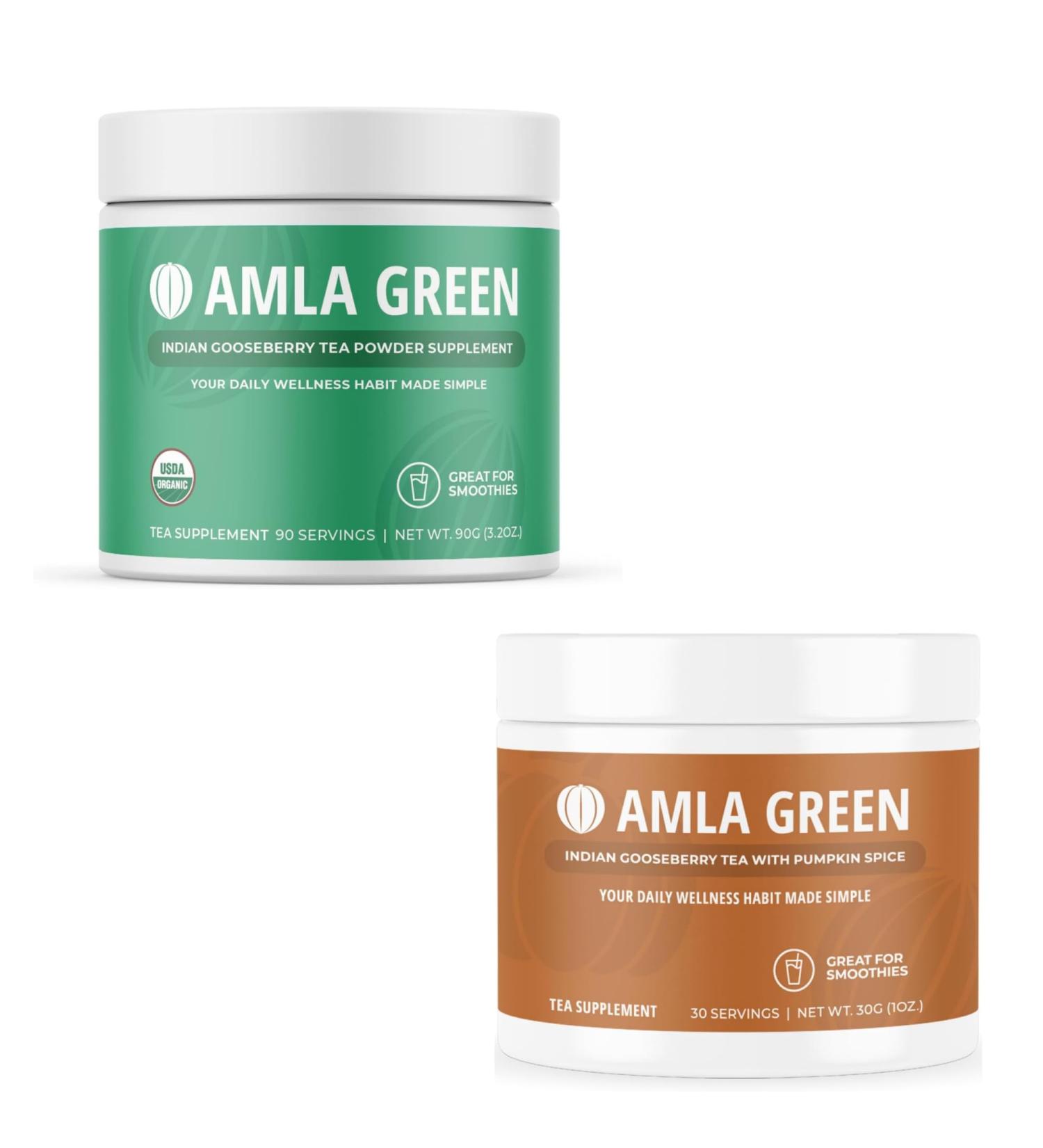 Amla Powder & Green Tea Superfood Supplement Antioxidant Support Made with Indian Gooseberries (90 Servings) & Pumpkin Spice (30 Servings) Organic Vegan - Buy Online on GoSupps.com