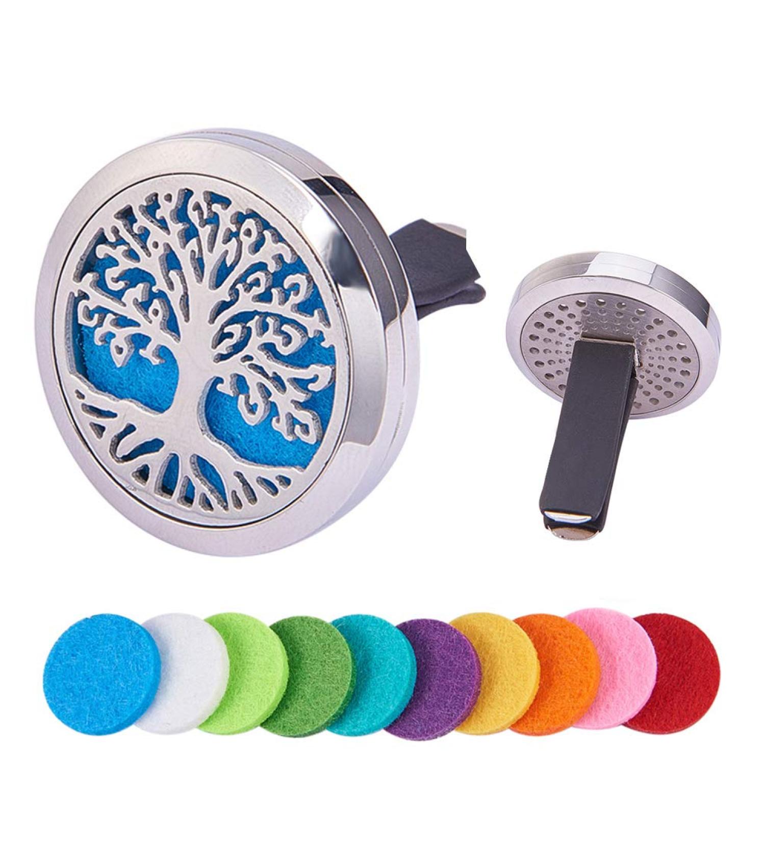 BENECREAT Tree of Life Car Air Freshener - Aromatherapy Essential Oil Diffuser Stainless Steel Locket with Vent Clip & 10 Washable Felt Pads - Buy Online on GoSupps.com