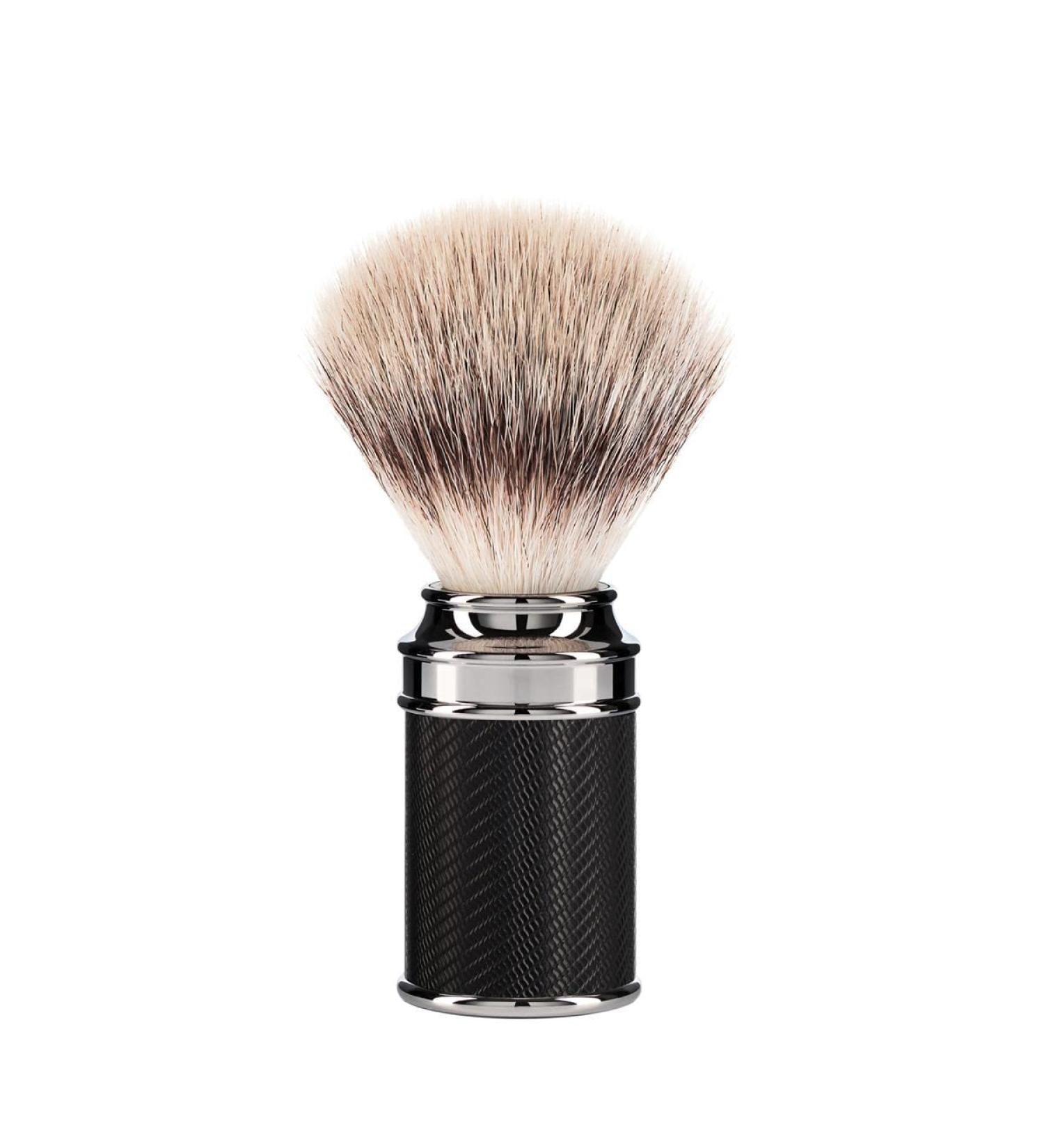 M HLE Traditional Shaving Brush - Shaving brush made of Silvertip Fibre - black precious resin handle - chrome-plated metal accents - vegan