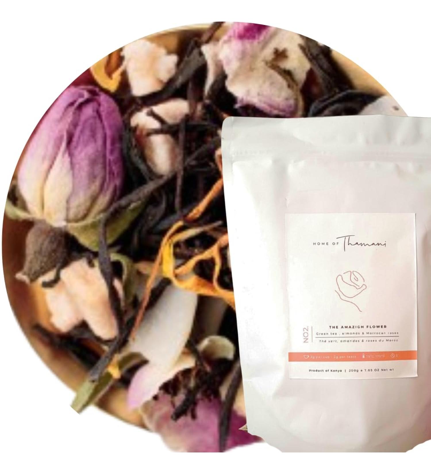 TH AMAZIGH FLOWER Th Vert la Rose du Maroc & Amande Th Floral Gourmand Inspir de la Culture Amazighe Th Parfum Naturel (50 g) (50g)