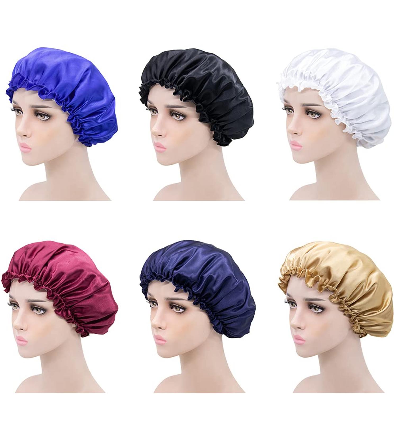 6PC Soft Satin Sleeping Caps - Breathable Shower Hood & Night Hat for Hair Care | Women's Sleep Caps with Wide Rubber Band - Buy Online on GoSupps.com