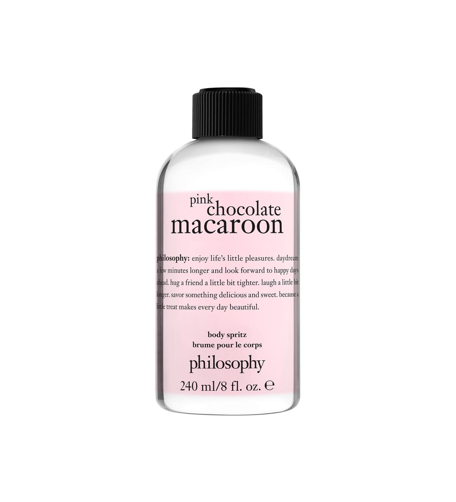 philosophy pink chocolate macroon body spray - sweet women's scent - luxury body spritz for women - long lasting fragrance - 8 fl oz.