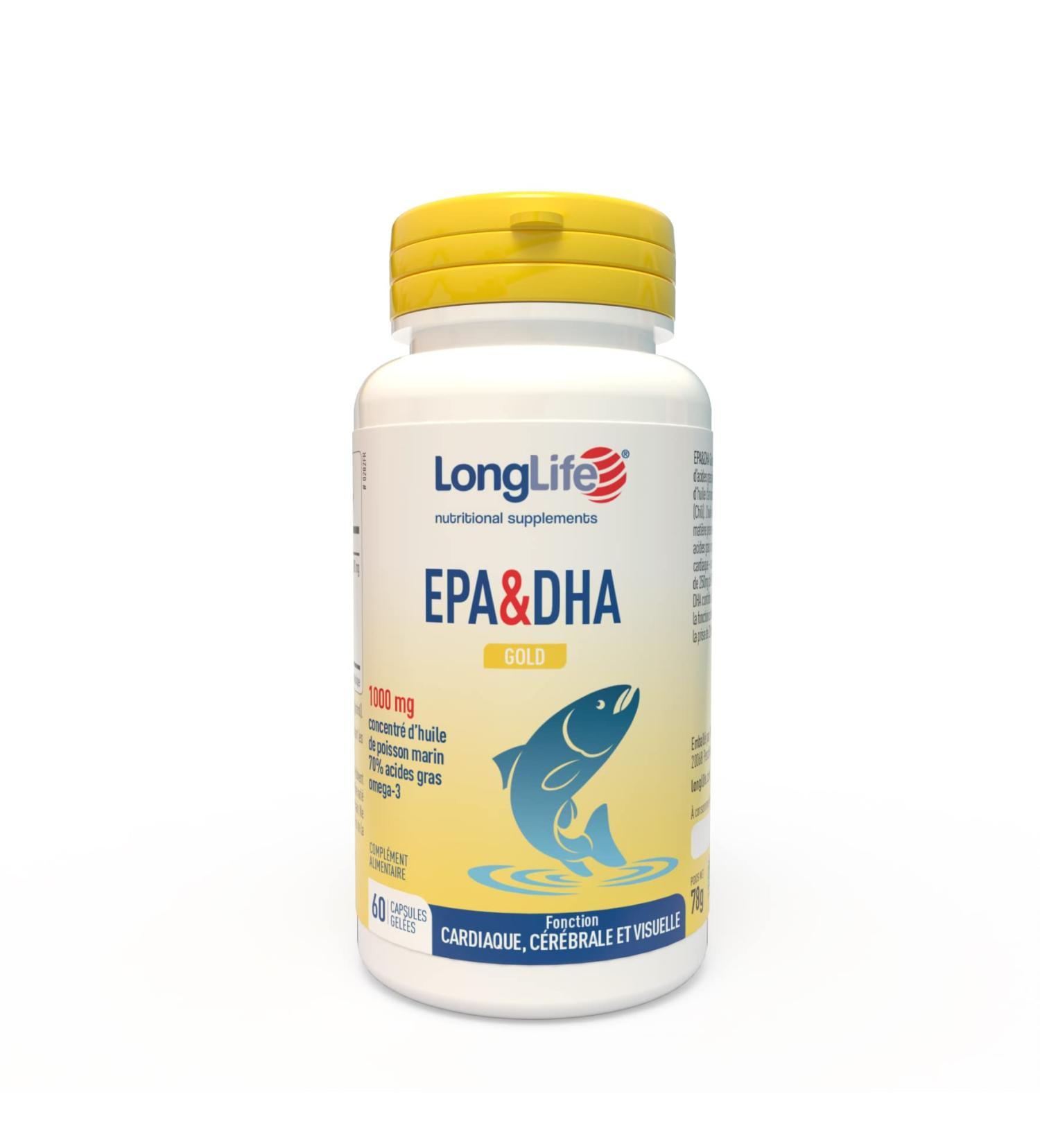 LongLife EPA&DHA Gold | Omega 3 2100mg & 3000mg Wild Fish Oil | High Dosage 1200mg EPA & 600mg DHA | Cardiac Brain & Visual Function | IFOS Certified | Gluten Free - Buy Online on GoSupps.com