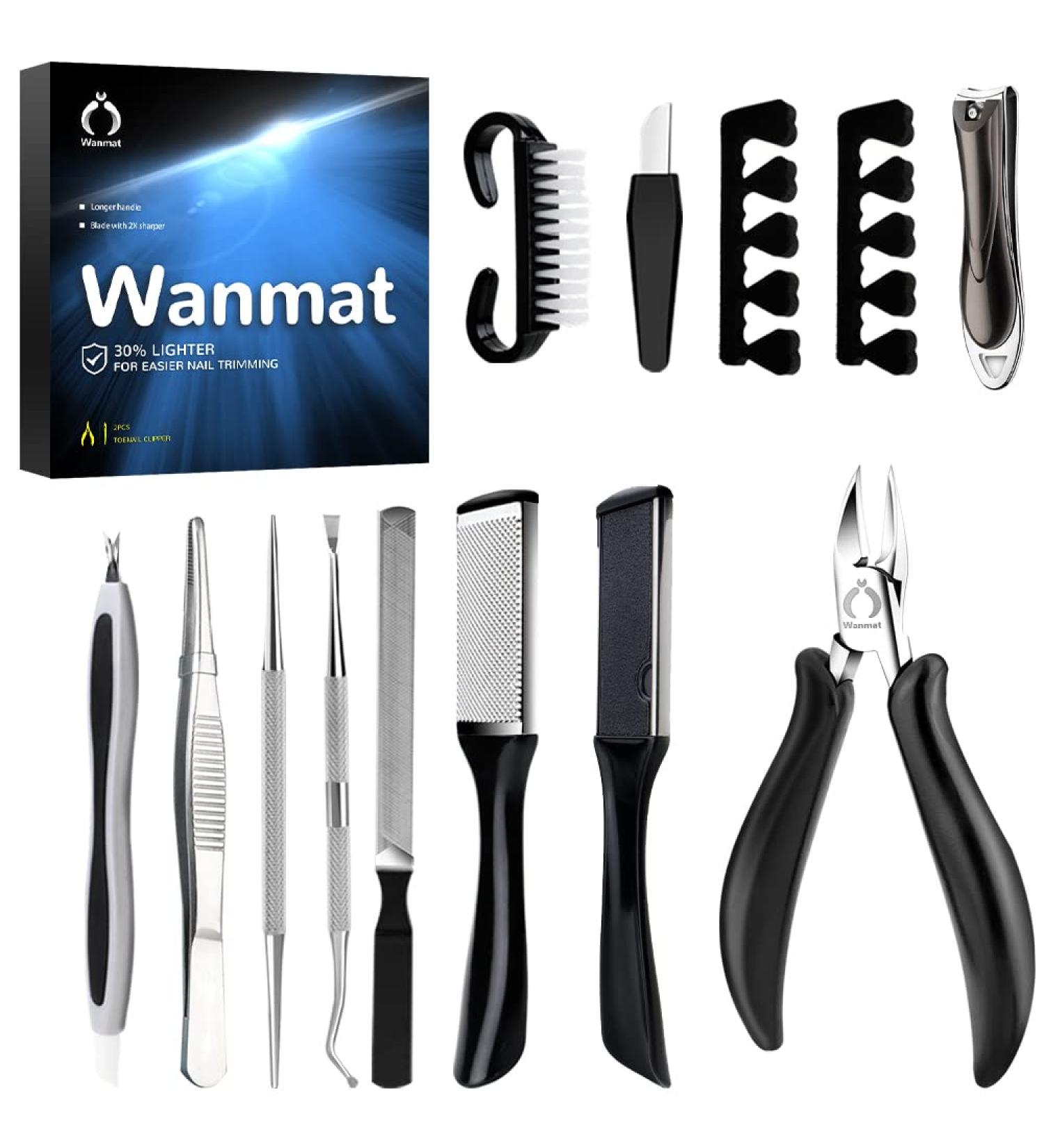 Wanmat Toenail Clippers Set for Seniors - Professional Ingrown Toenail Treatment Pedicure Kit for Thick Nails - 11Pcs - Buy Online on GoSupps.com