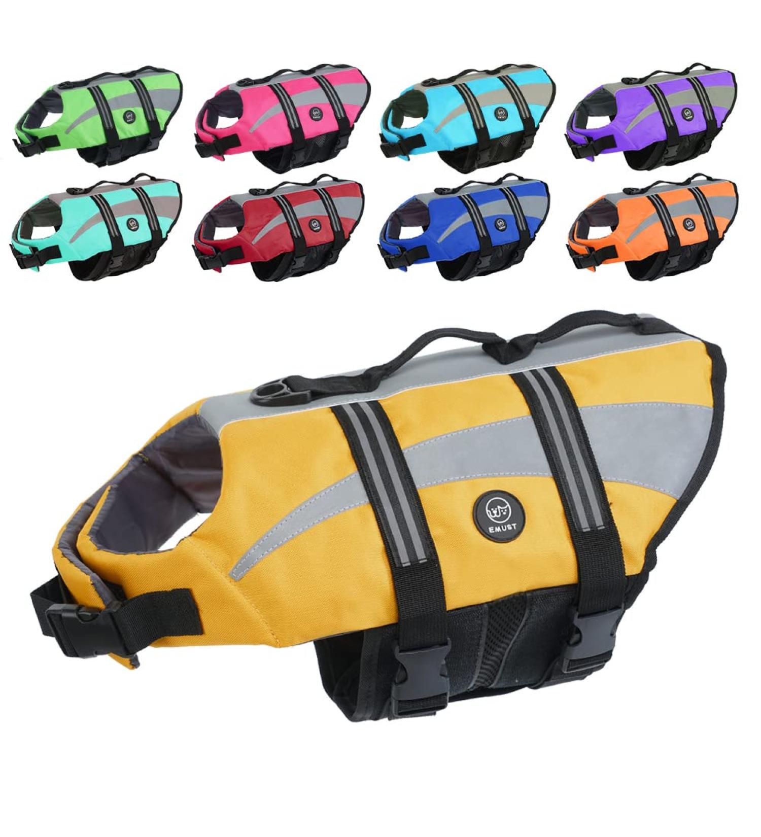 Emust XXL Dog Swimming Vest - Ripstop Large Dog Life Jacket with Double Rescue Handles - Ideal for Pool & Water Activities - Yellow - Buy Online on GoSupps.com
