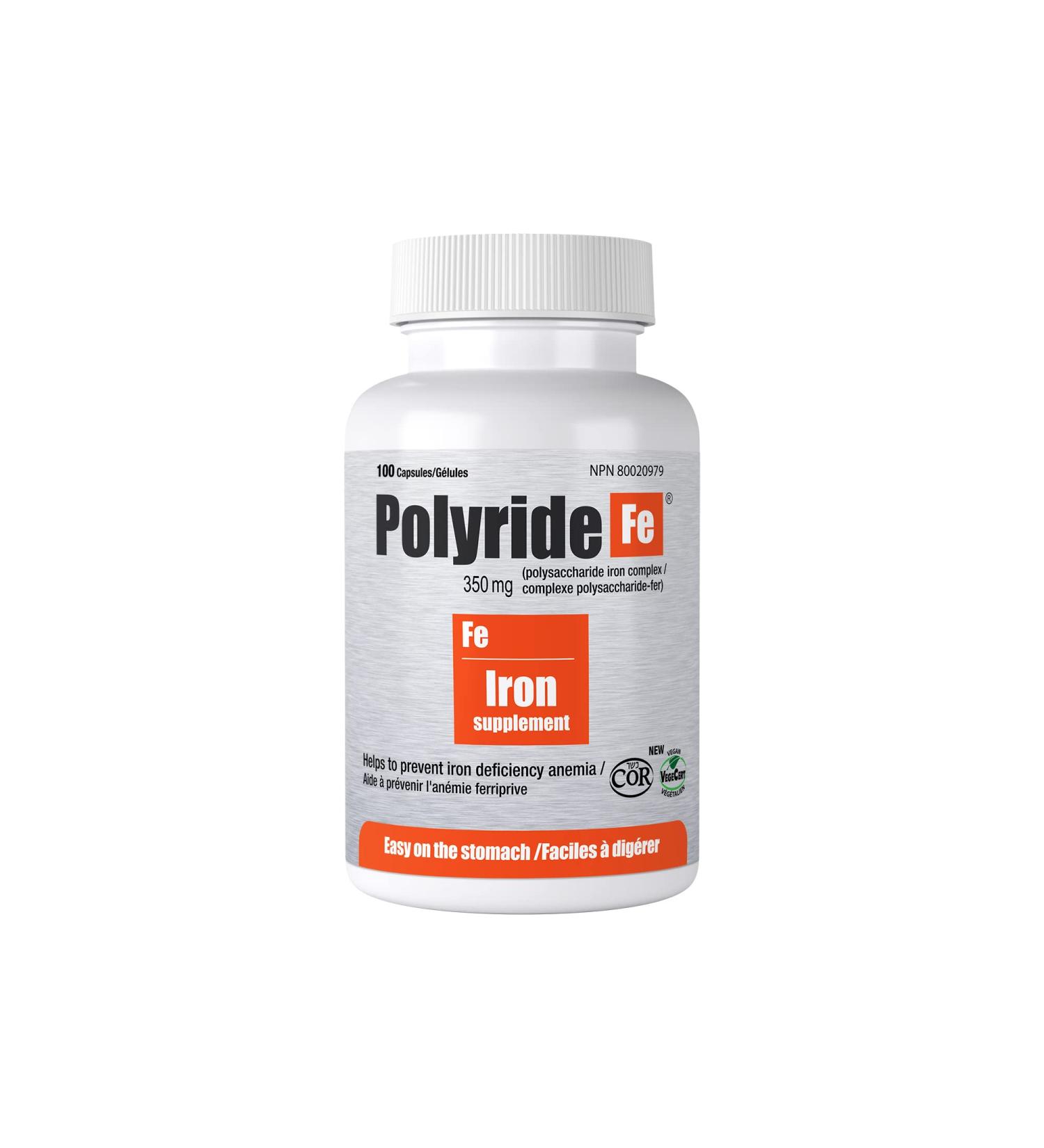 Polyride Fe Polysaccharide Iron Complex for Anemia | Gentle on Stomach with Energy Support | 150mg Iron | 100 Capsules - Buy Online on GoSupps.com