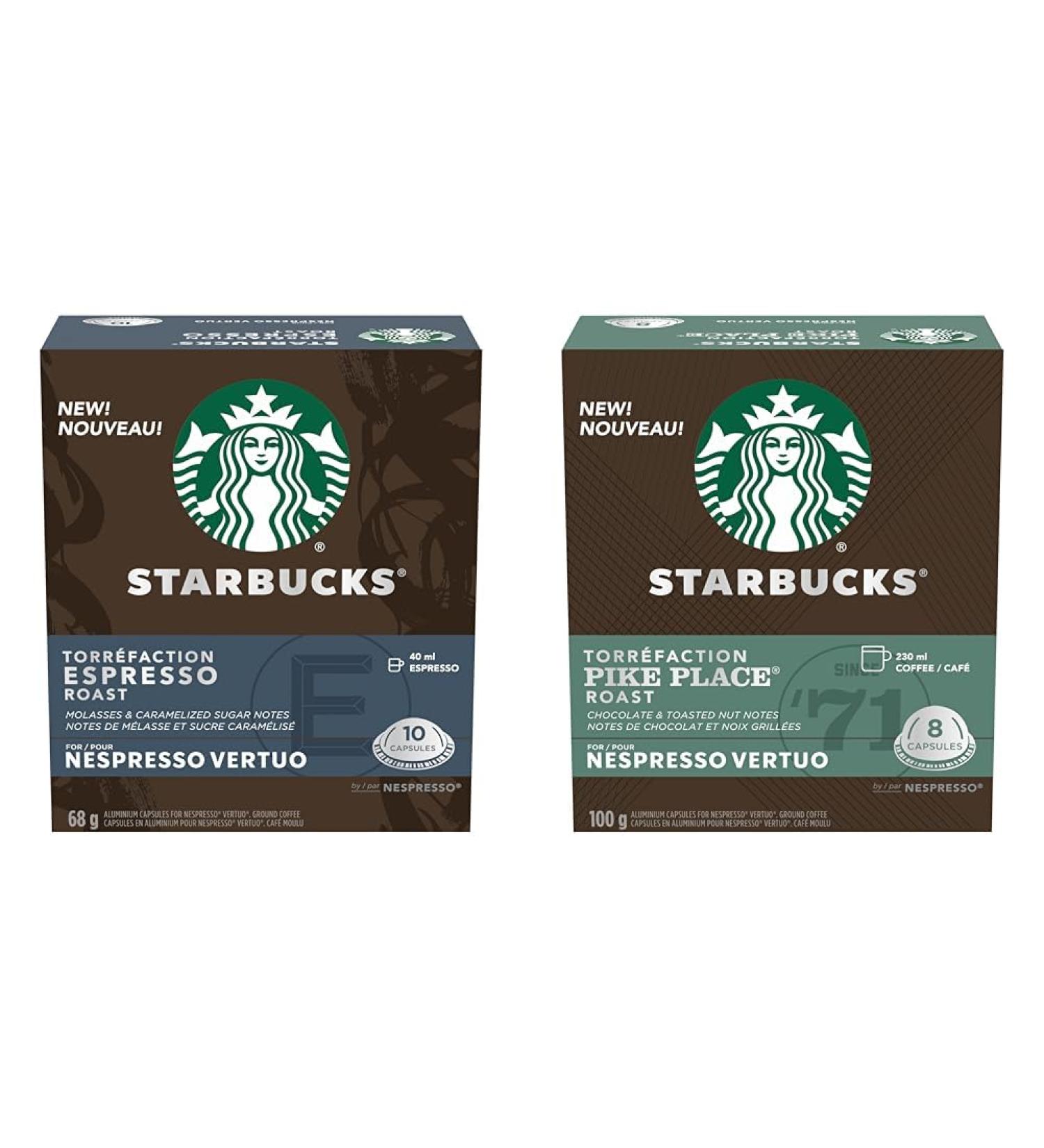 Starbucks By Nespresso Espresso Roast Coffee Pods Dark Roast Nespresso Vertuo Line & By Nespresso Pike Place Roast Coffee Pods Medium Roast Nespresso Vertuo Line Coffee+Roast Coffee Pods - Buy Online on GoSupps.com