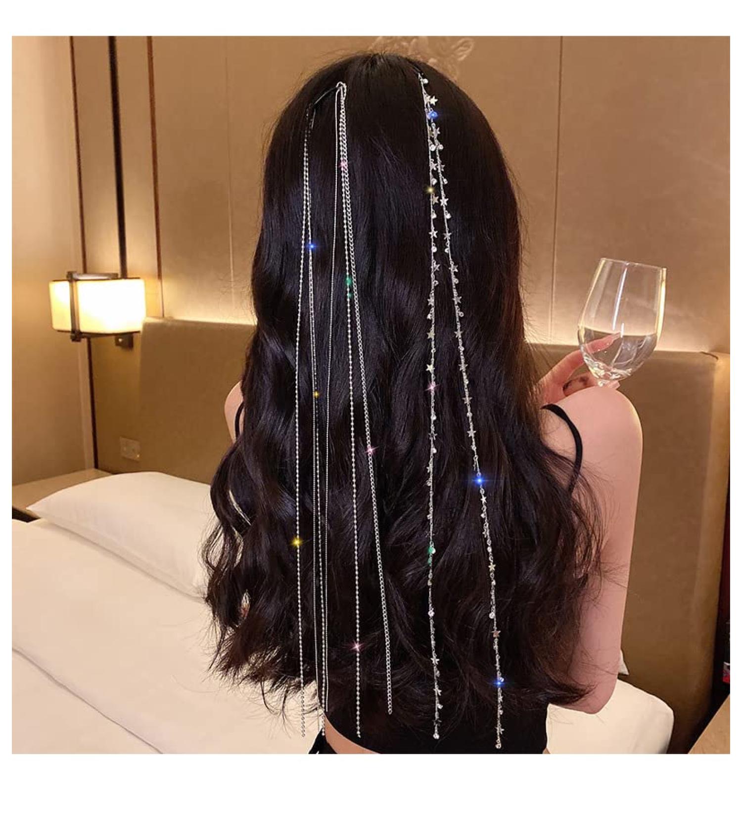 fdsmall Rhinestone Hair Chains Tassel Hair Clip Chain Punk Long crystal hair chains for Women Girls Party Hair Accessories - Buy Online on GoSupps.com