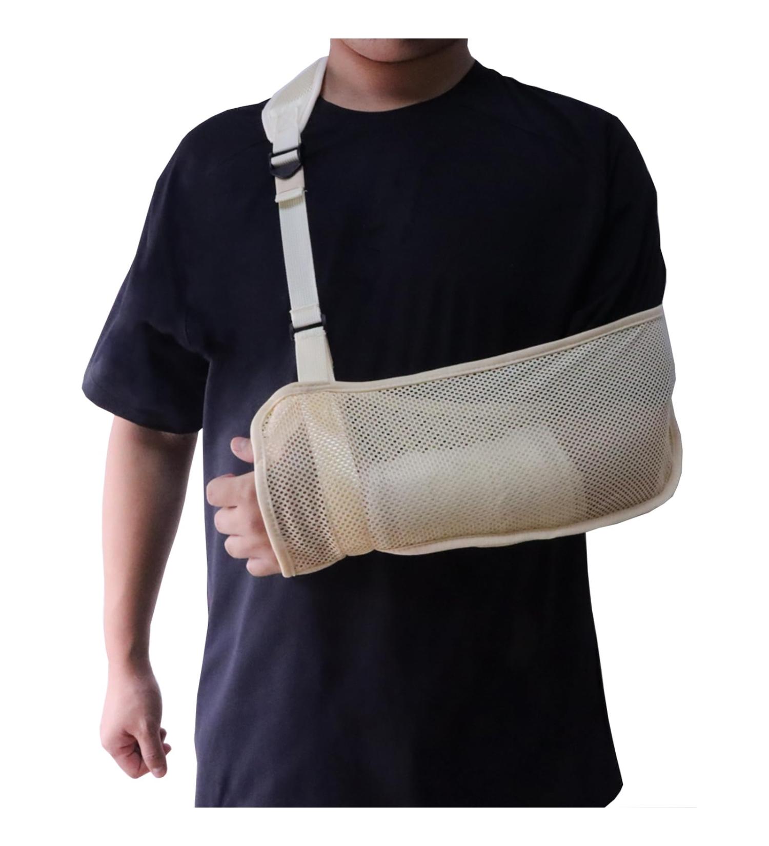 Adjustable Mesh Shoulder Loop with Foam Neck Pad - Breathable Arm Support for Injury Relief (Beige) - Unisex Right/Left - Buy Online on GoSupps.com