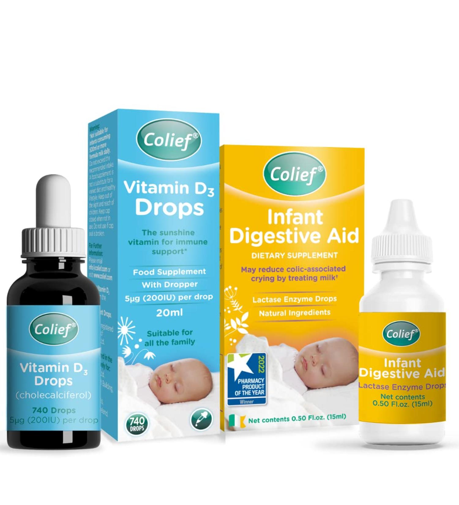 Colief Infant Digestive Aid & Vitamin D3 Drops | Gas Relief for Babies | Reduce Colic & Fussing | 90 Servings | From Birth | 0.5oz & 0.67oz - Buy Online on GoSupps.com