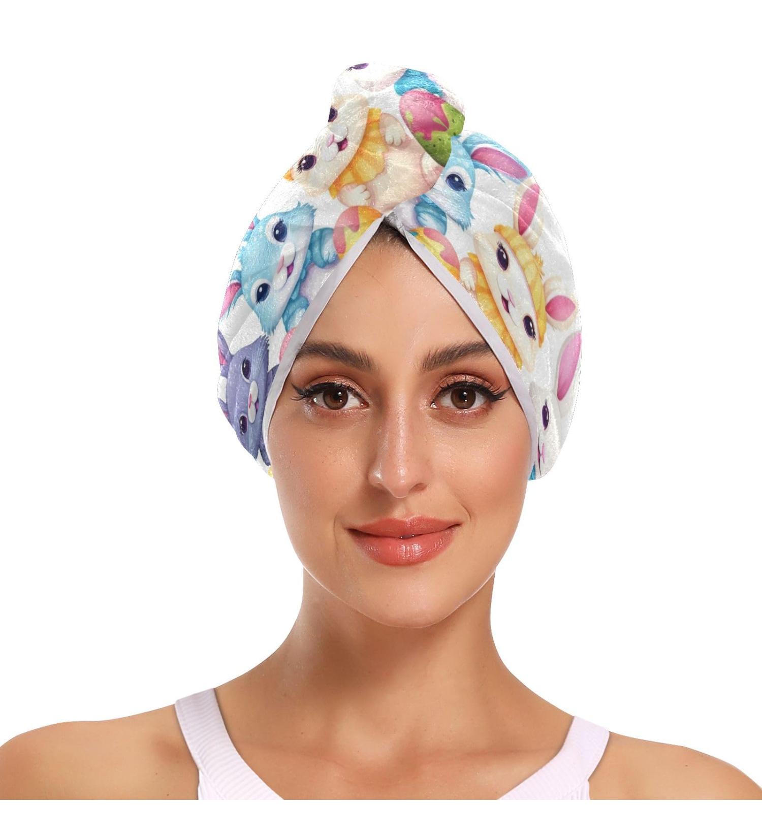 Buy Colorful Easter Rabbits Hair Towel 2 Pack - Super Absorbent Quick Dry Hair Turbans for Women & Girls - Ideal Travel Accessory - Buy Online on GoSupps.com