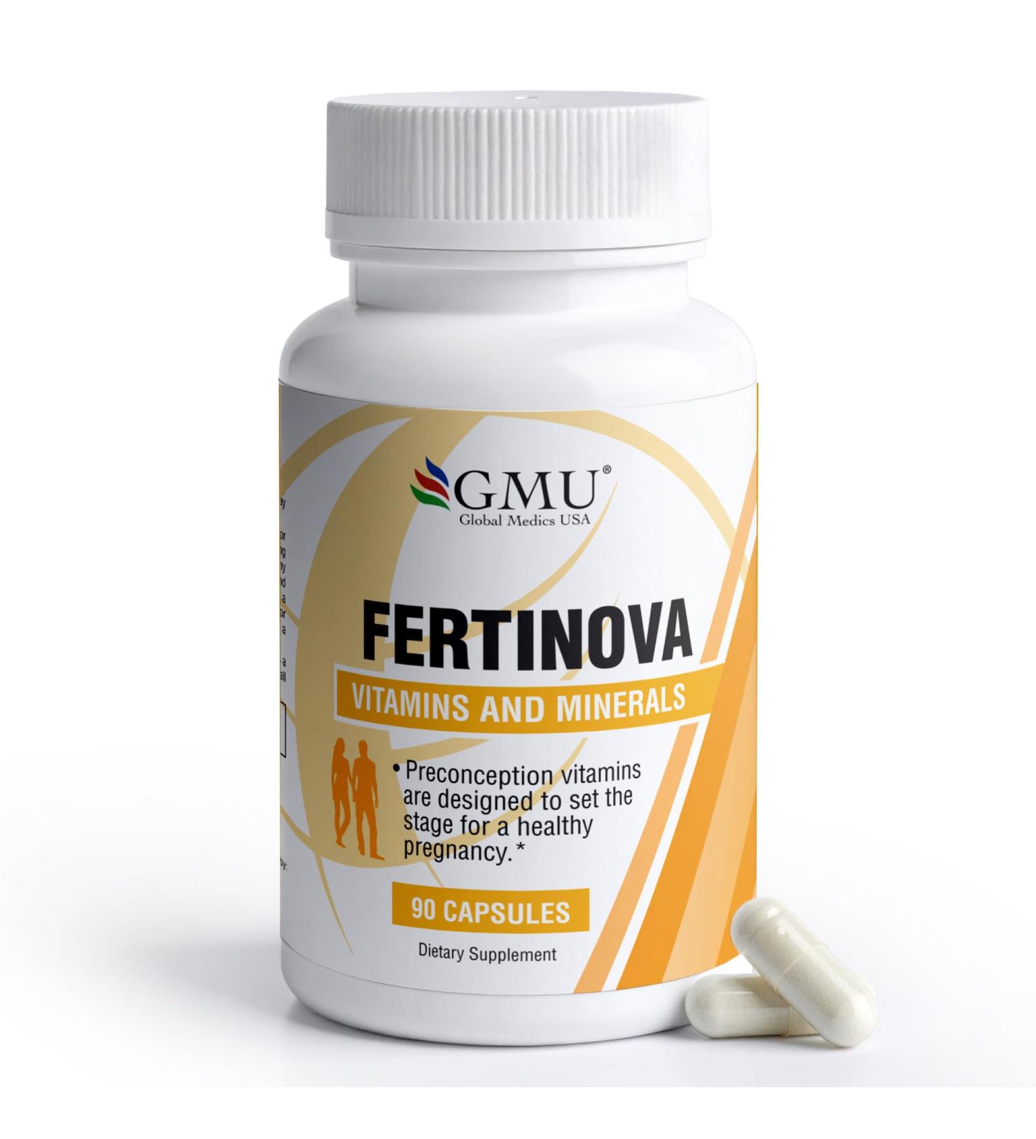 GMU GLOBAL MEDICS USA - Fertinova - Premium Preconception Vitamins & Pregnancy Support Prenatal Vitamins for Women Fertility Supplements for Women Needed Prenatal Choline Supplements - 90 Capsules - Buy Online on GoSupps.com