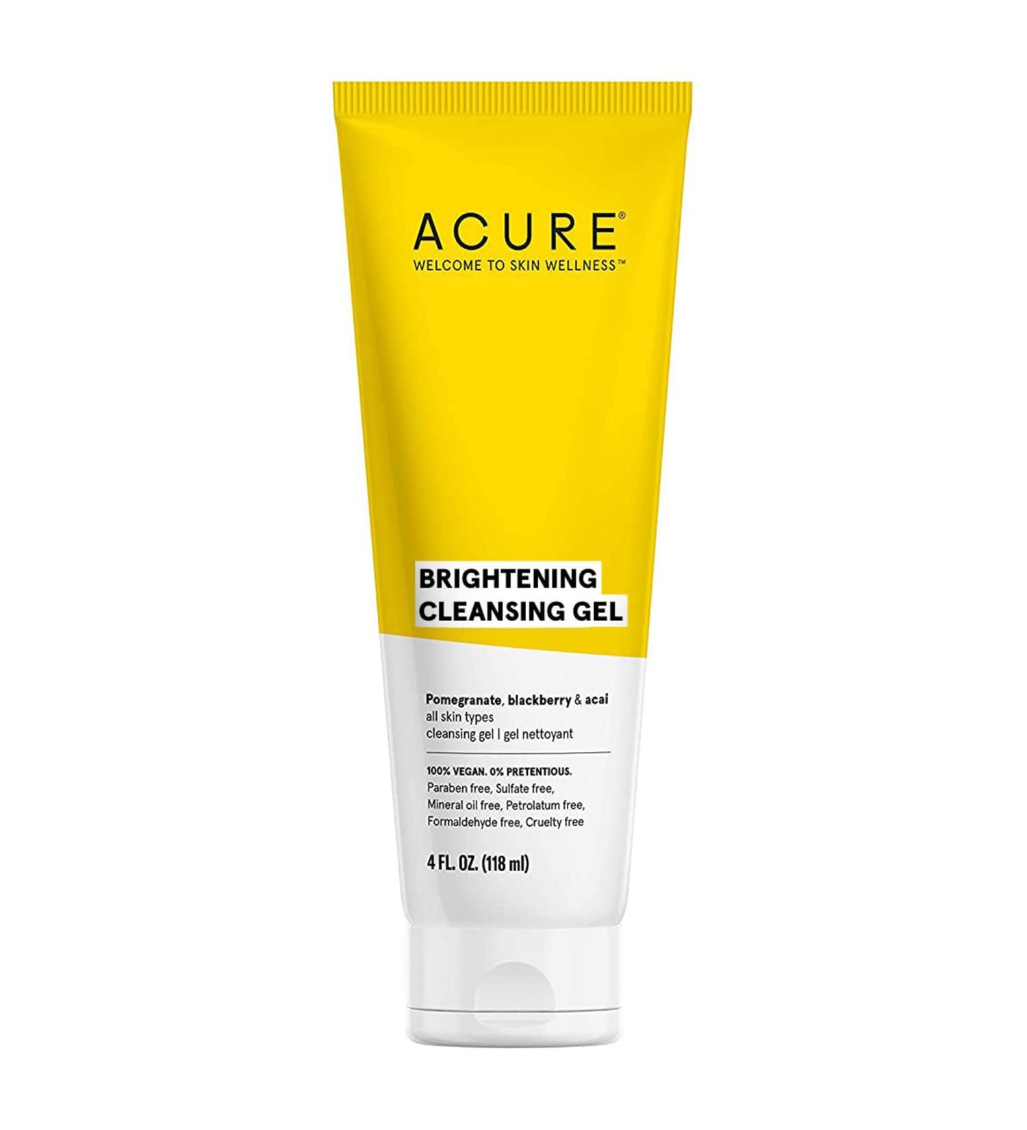 Acure Brightening Cleansing Gel - 100% Vegan, Antioxidant Formula with Pomegranate & Acai for All Skin Types - 4 Fl Oz - Buy Online on GoSupps.com