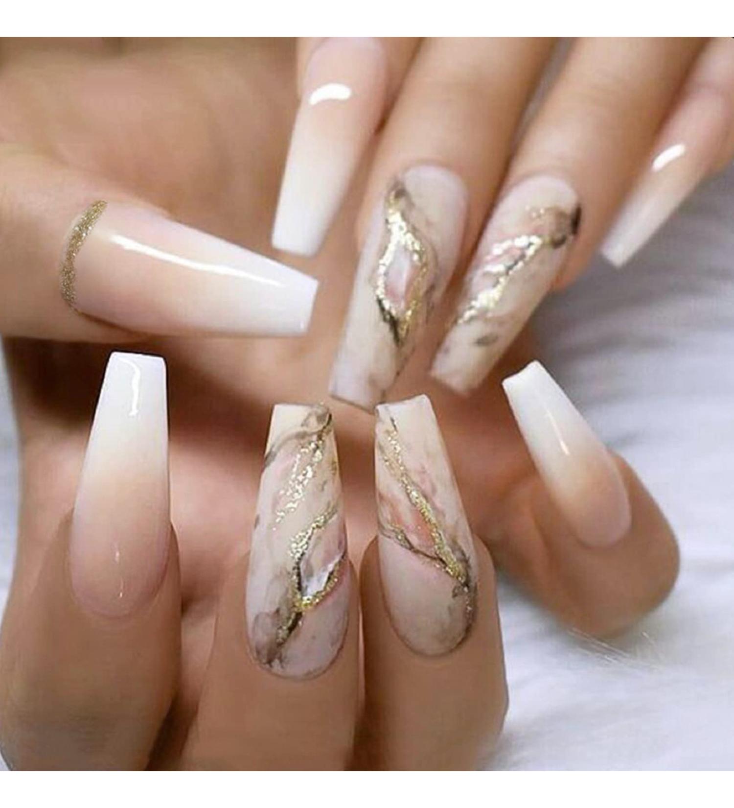 White Marble Nail Art That Shines