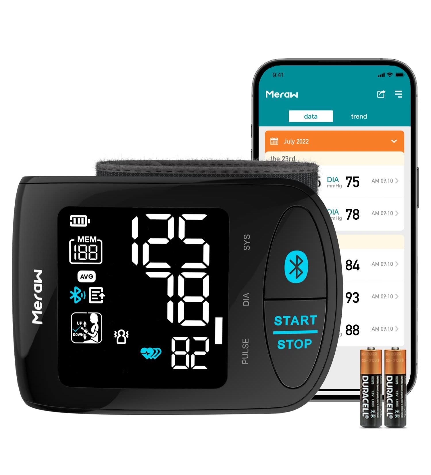 Meraw Bluetooth Wrist Blood Pressure Monitor 2023 Upgrade | FSA HSA Approved, High Accuracy Cuff 5.3-8.5 inch, Irregular Heartbeat Monitoring & Unlimited Memories in APP - Buy Online on GoSupps.com