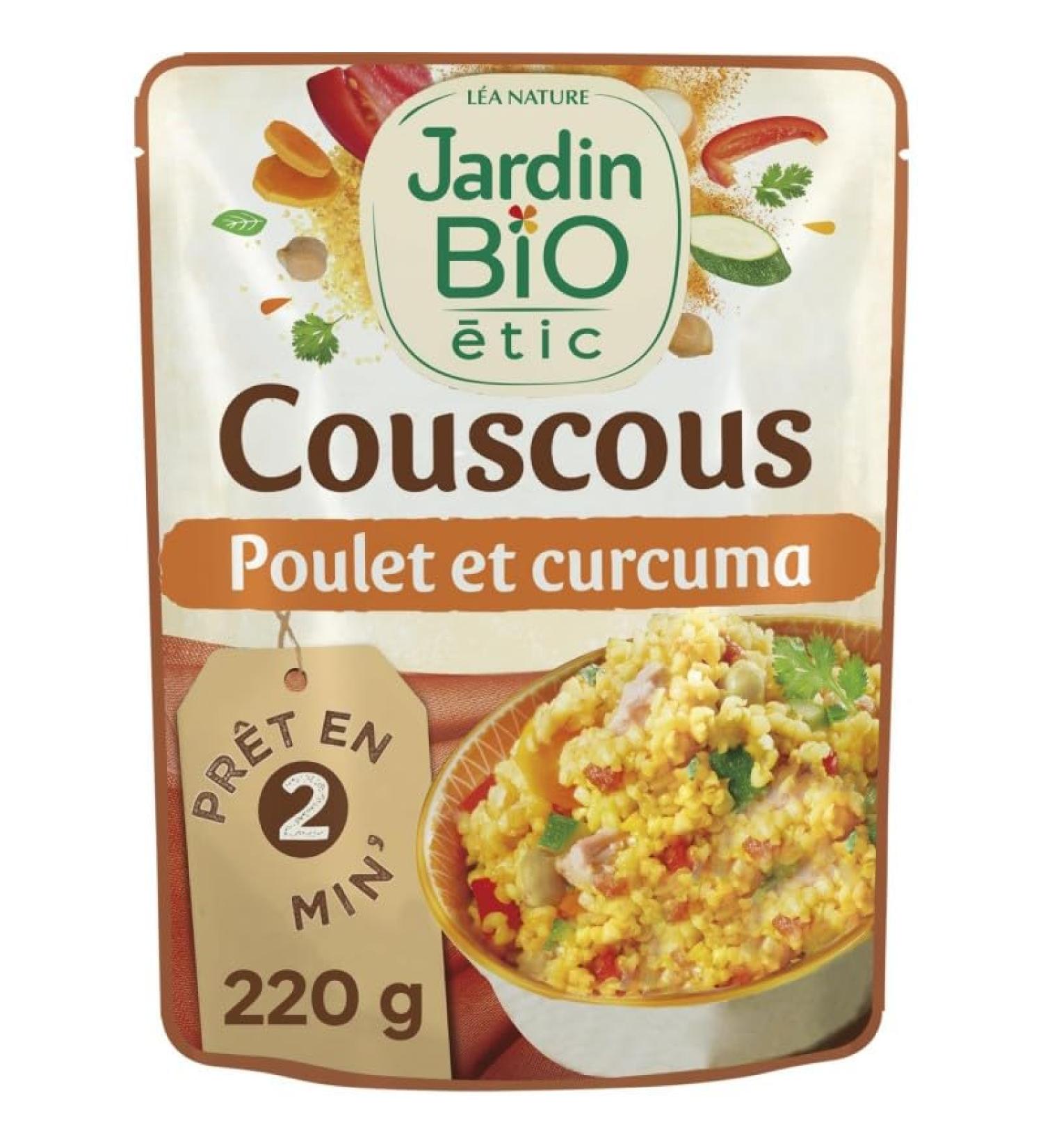 JARDIN BIO Couscous Poulet Curcuma Bio 220g un repas sain et savoureux pour vos pauses gourmandes- Lot De 3