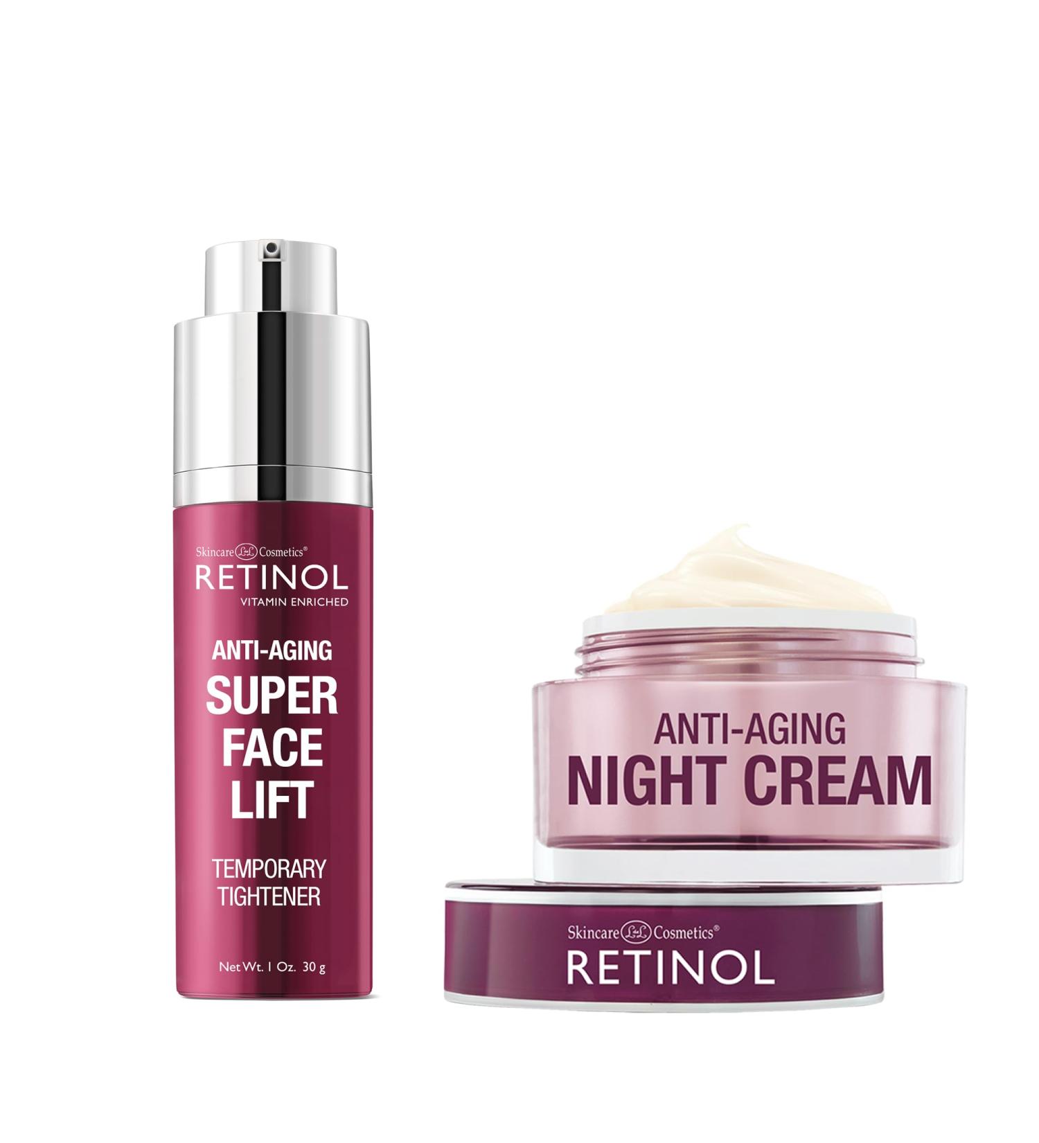 Retinol Super Face Lift - Visibly firms and tightens for a lifted younger look. Infused with Vitamins C & E + Retinol Night Cream Works While You Sleep to Restore and Reduce Fine Lines and Wrinkle - Buy Online on GoSupps.com