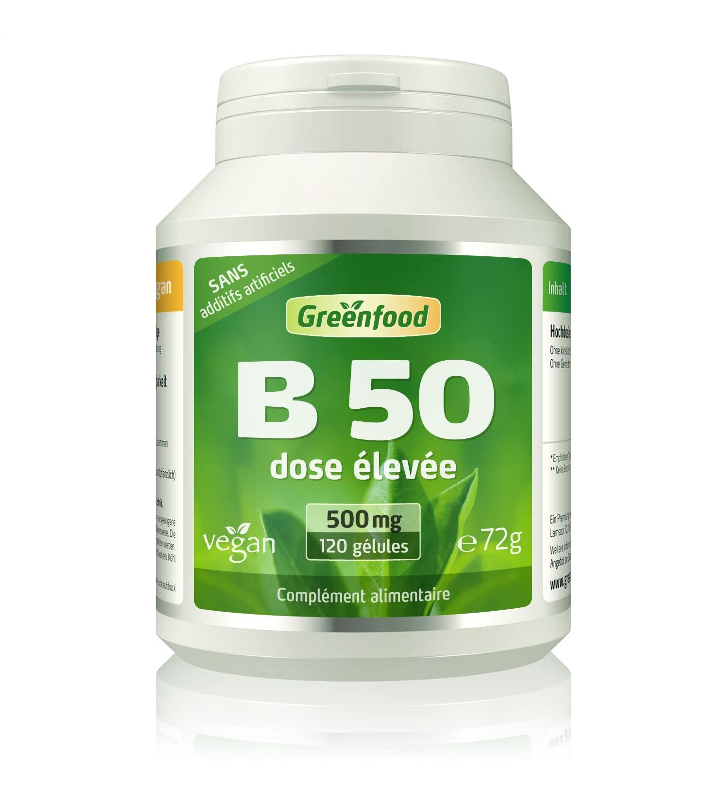 Greenfood B -Complex 50 high dose capsules - all vitamins of group B. NO artificial additives. Non-GMO. Vegan. - Buy Online on GoSupps.com