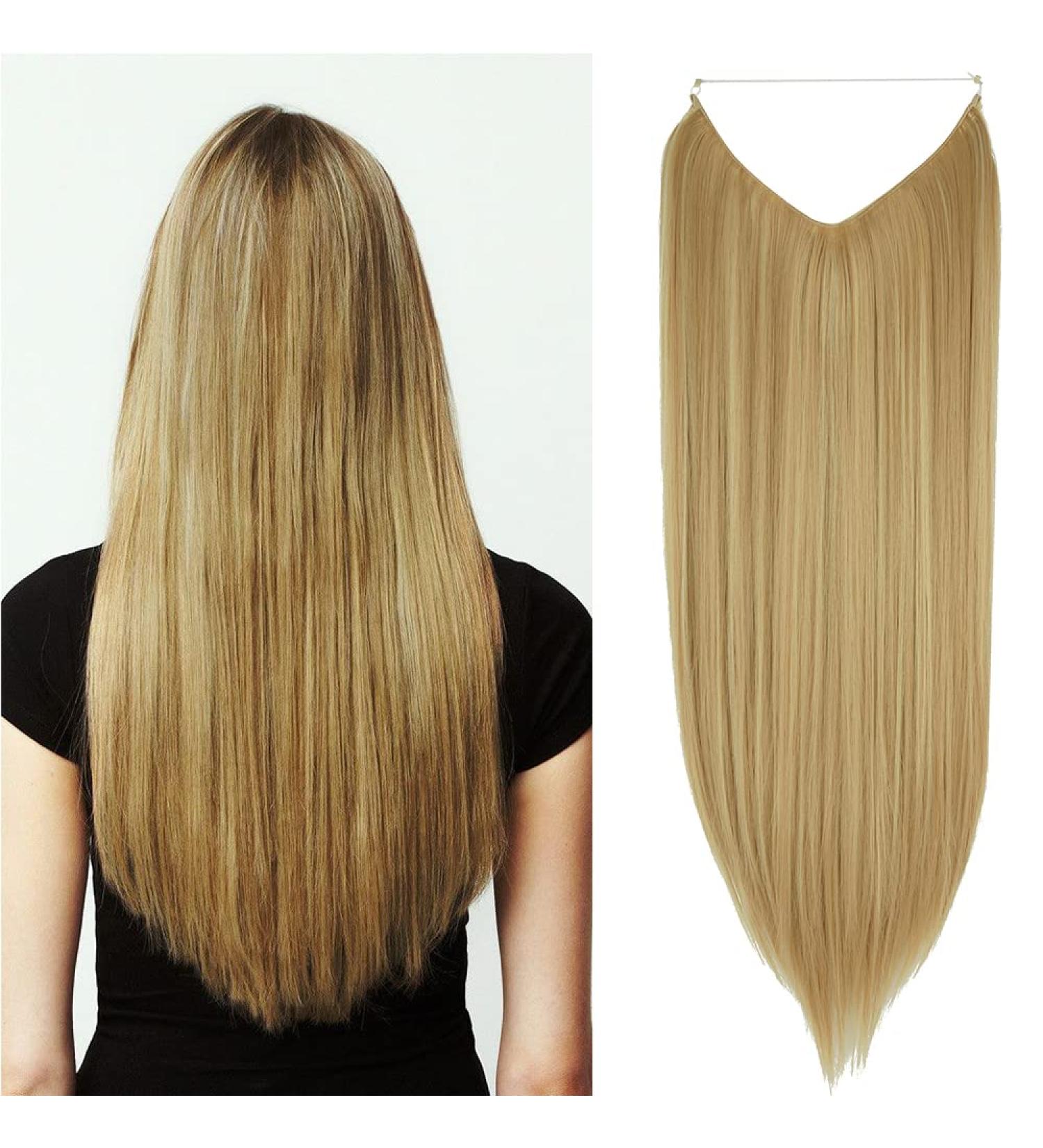 OMGREAT Dirty Blonde Halo Hair Extensions 22 Inch - Heat Resistant Synthetic Hairpieces for Women - No Clip Hidden Wire Headband - Straight Long Hair - #2 Dirty Blonde - 4.4 Oz - Buy Online on GoSupps.com