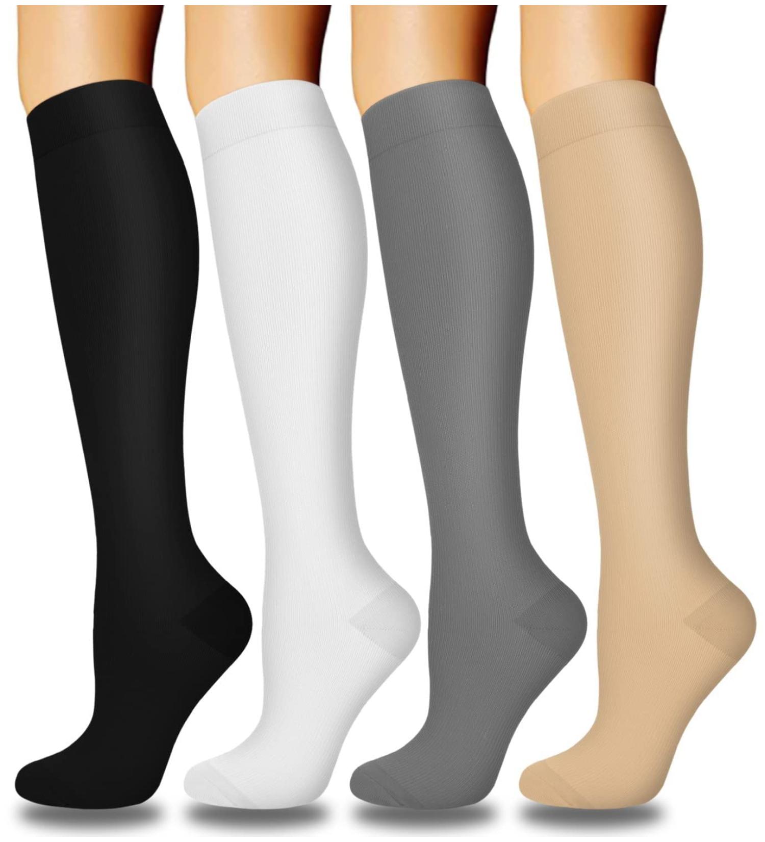 4 Pairs Copper Compression Socks for Men&Women(15-20mmHg) Compression Stocking for Swelling Running Hiking Travel Nursing A2-4 Pack Black/White/Gray/Nude Small-Medium - Buy Online on GoSupps.com
