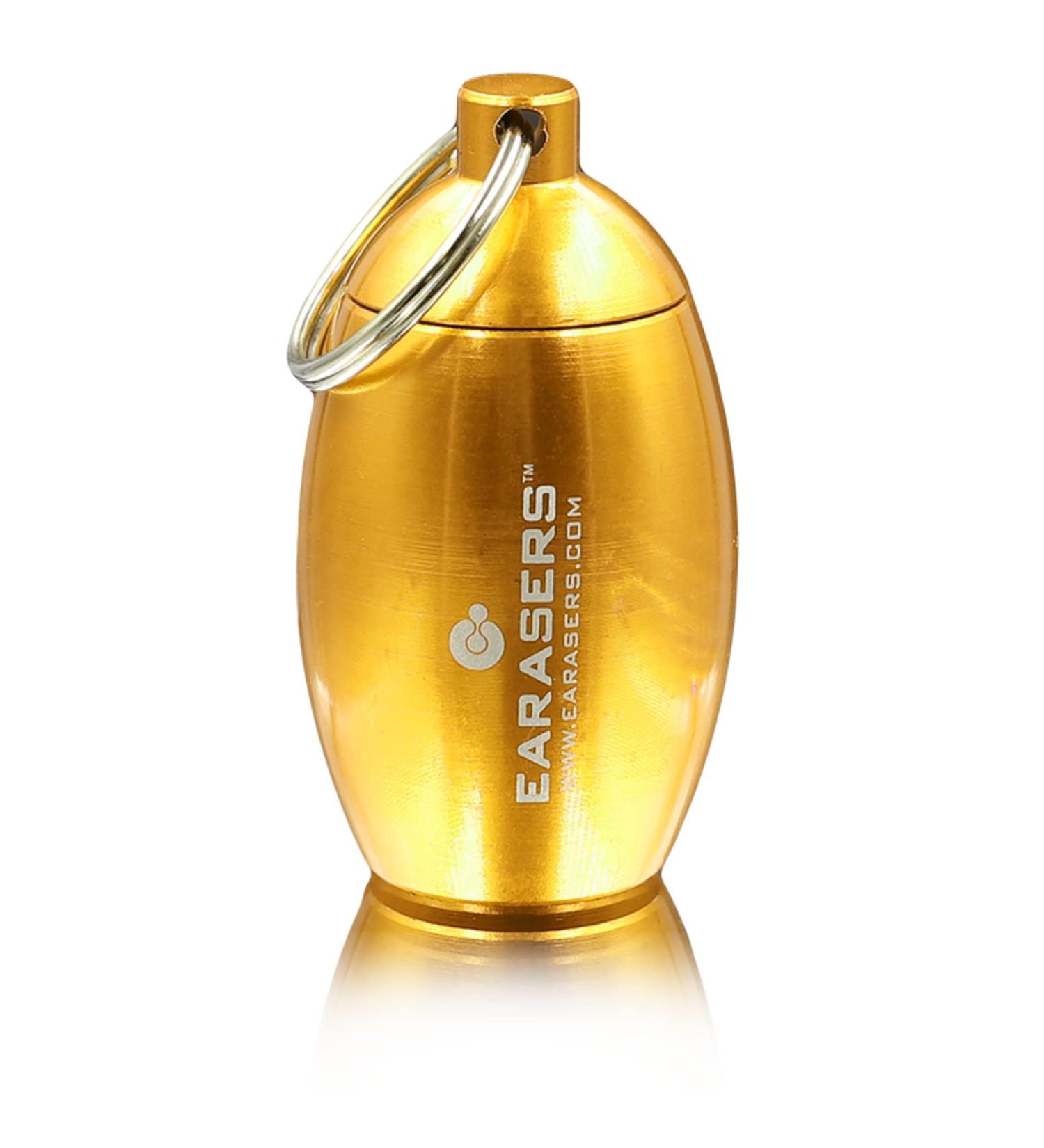EARasers Earplugs Keychain Case - Waterproof Aluminum Ear Plugs & Pills Holder in Gold | International Shipping - Buy Online on GoSupps.com