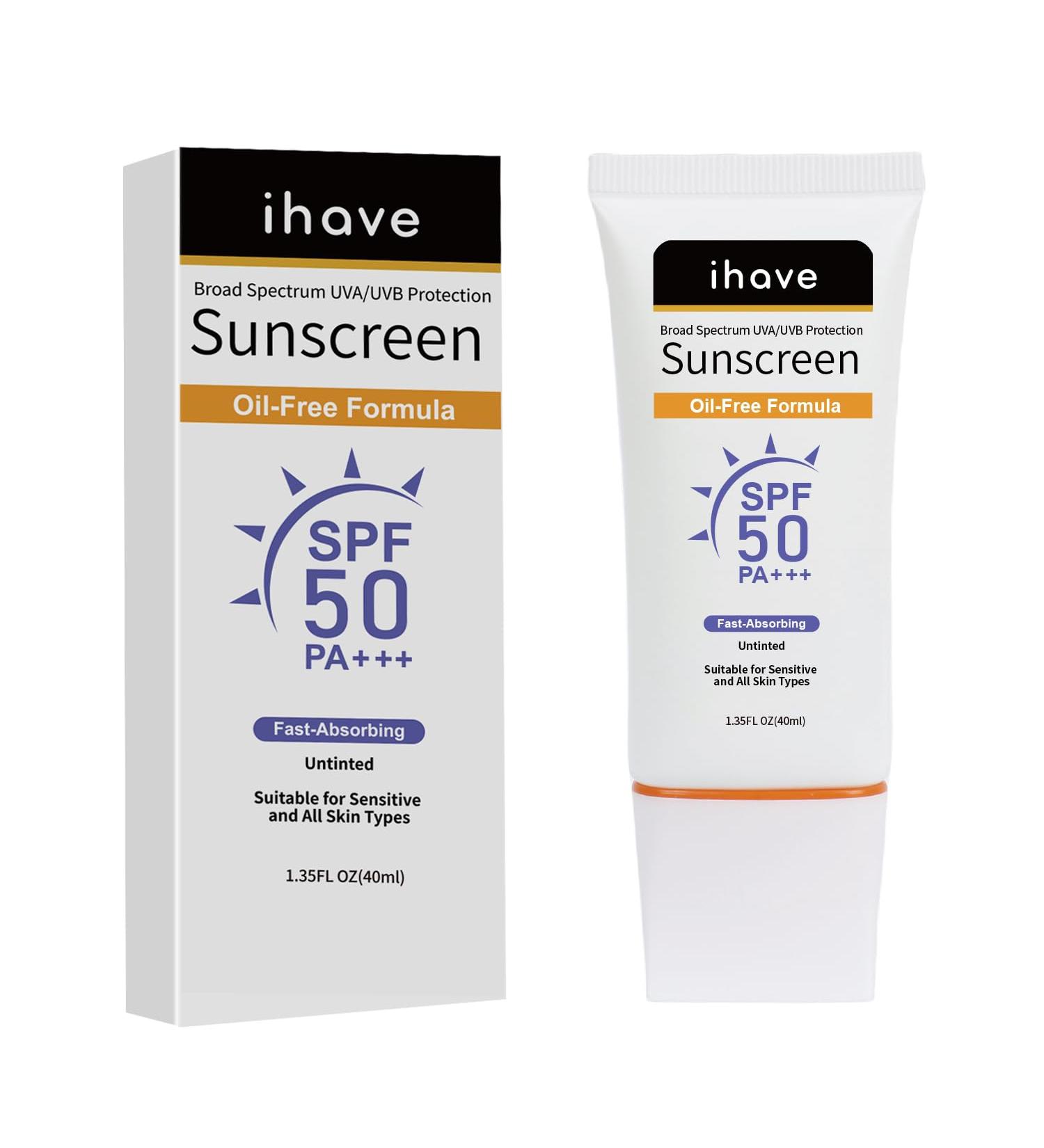 iHave Face Sunscreen - Travel Size SPF 50 | Broad Spectrum UVA/UVB Protection | Oil-Free & Fast-Absorbing Sunblock for All Skin Types - Buy Online on GoSupps.com