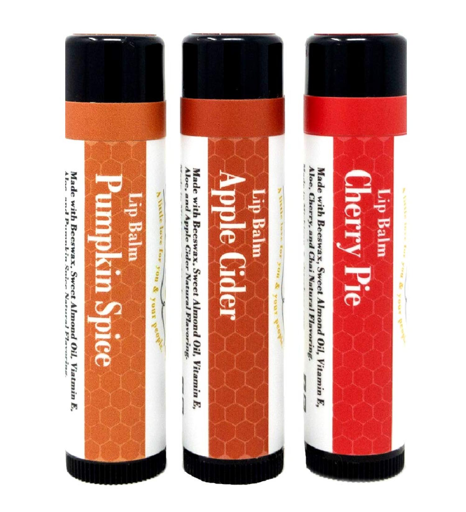 Sister Bees 100% Natural Beeswax Lip Balm Set - Fall Flavors: Apple Cider Cherry Pie Pumpkin Spice - Moisturizes & Repairs Chapped Lips - Women-Owned Brand - Buy Online on GoSupps.com
