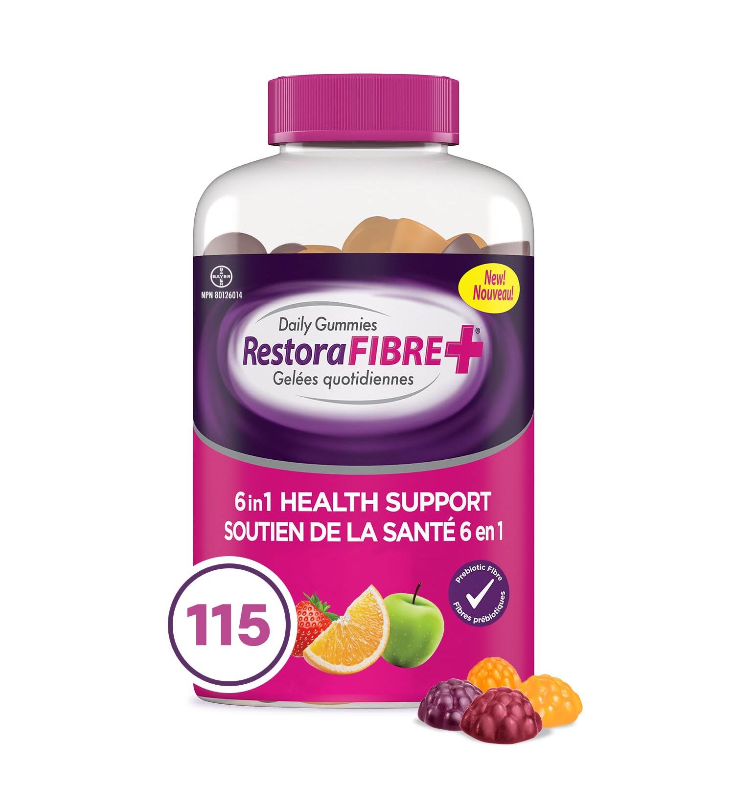 RestoraFIBRE+ 6 in 1 Daily Prebiotic Fibre Supplement Gummies for Adults Supports Health Benefits including Regularity Gentle Constipation Relief & Healthy Immune Function with Naturally Sourced Inulin (115 ea) - Buy Online on GoSupps.com