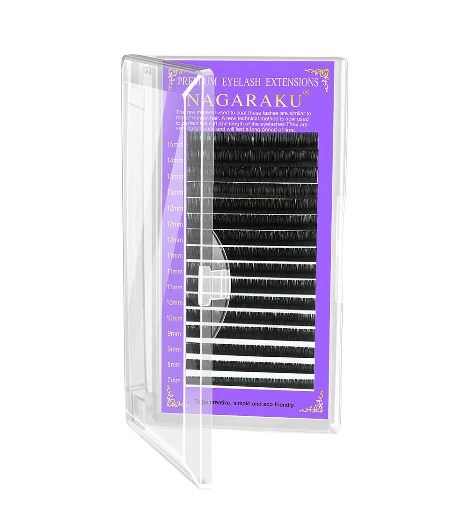 NAGARAKU 0.03mm D Curl Individual Eyelash Extensions - 14mm 16 Rows | Soft Natural Matte Black | Professional Mega Volume Beauty Salon Supplies - Buy Online on GoSupps.com