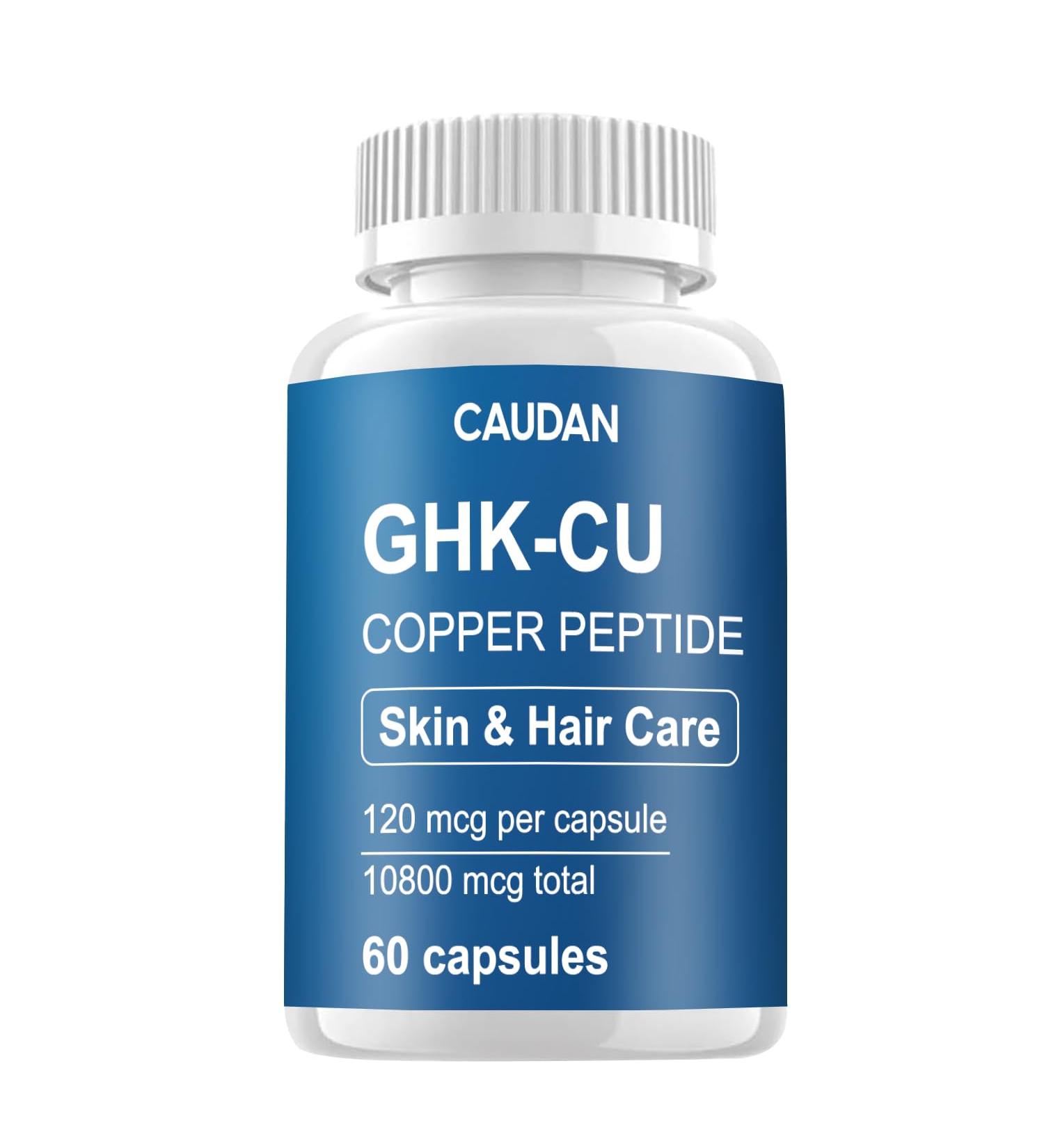 GHK-Cu Copper Peptide Supplement 120mcg Vegan & Gluten-Free Delayed-Release Supplement Capsules for Skin & Hair - 60 ct