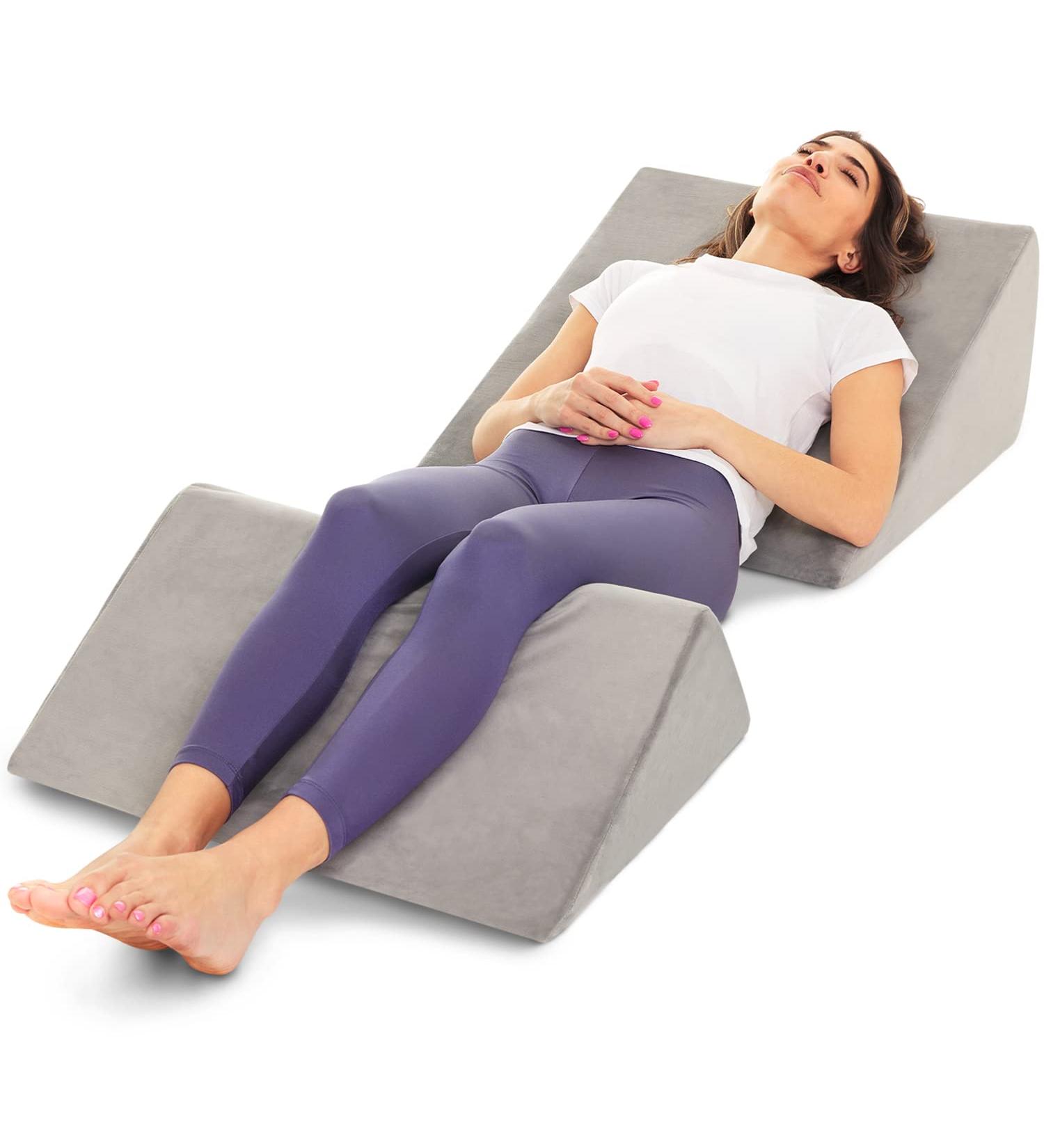 Memory Foam Bed Wedge Pillow Set for Leg, Knee, and Back Support | Acid Reflux, Anti Snoring, Heartburn Relief | Machine Washable | Grey | 23.6 x 23.6 x 12 and 18.7 x 23.6 x 7.7 - Buy Online on GoSupps.com