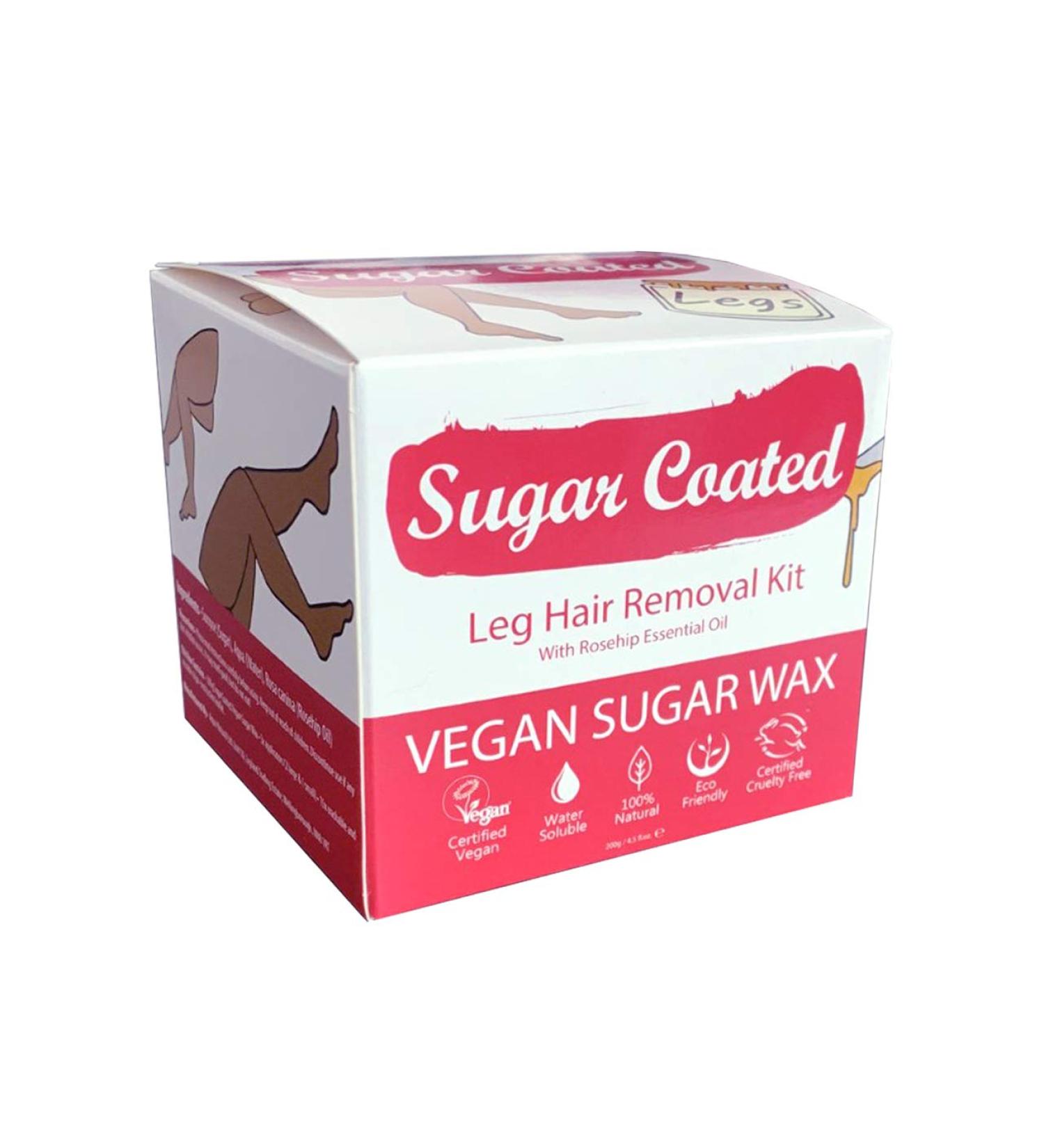Buy Sugar Coated Hair Removal Wax Kit for Gentle Leg Waxing - Includes Wax Strips & Moisturizing Rosehip Oil | International Shipping Available - Buy Online on GoSupps.com